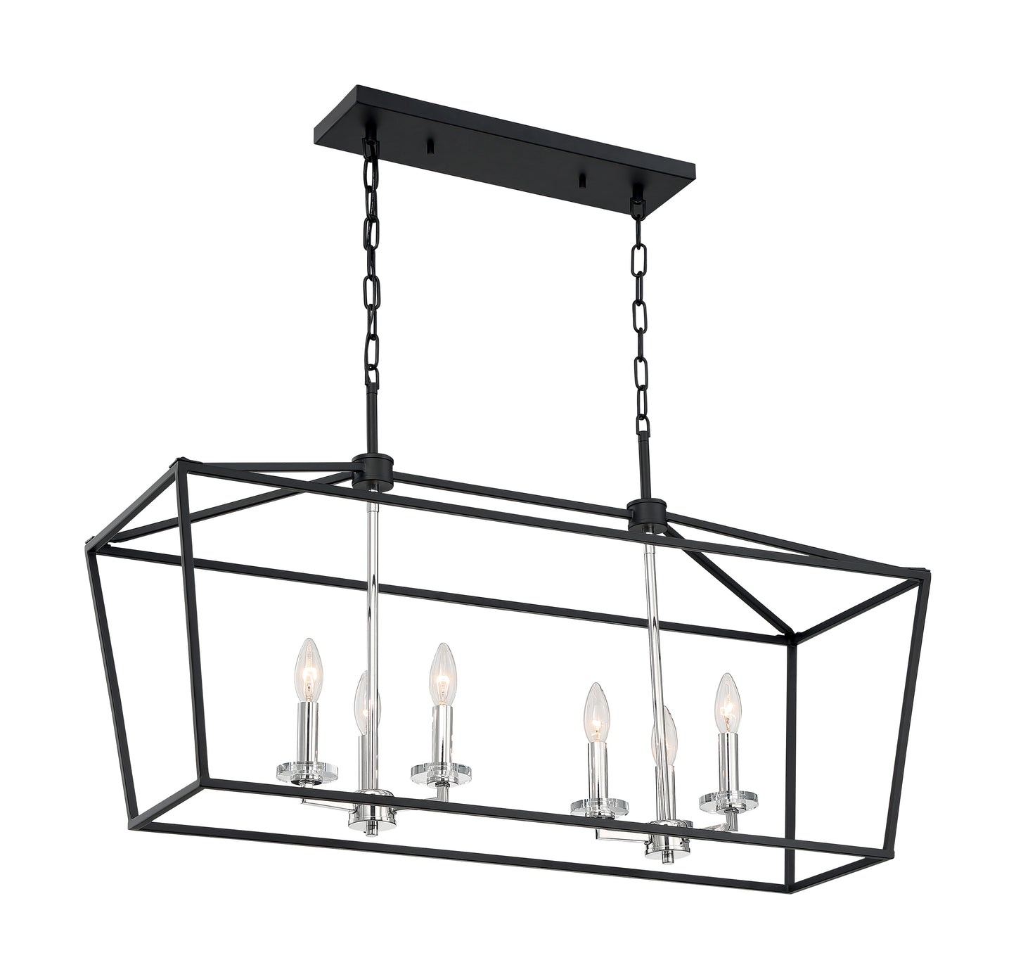 Storyteller - 6 Light Island Pendant with- Matte Black and Polished Nickel Accents Finish