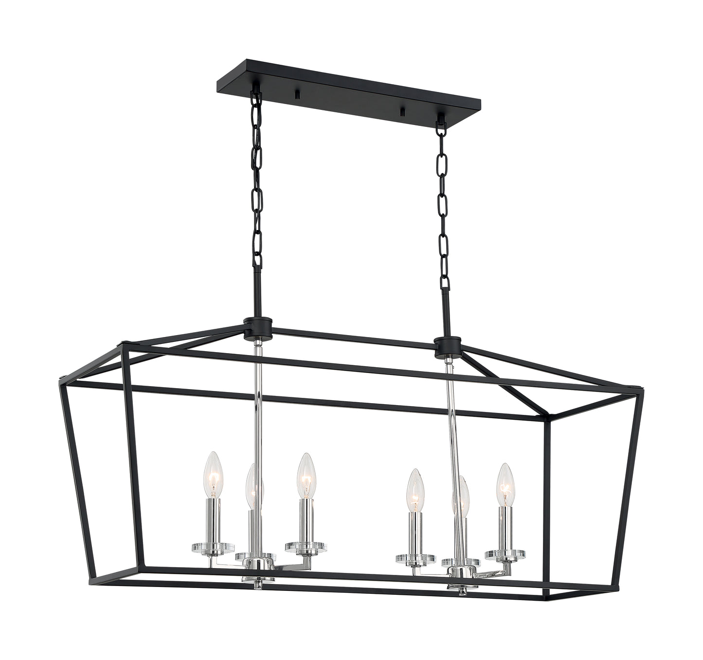 Storyteller - 6 Light Island Pendant with- Matte Black and Polished Nickel Accents Finish