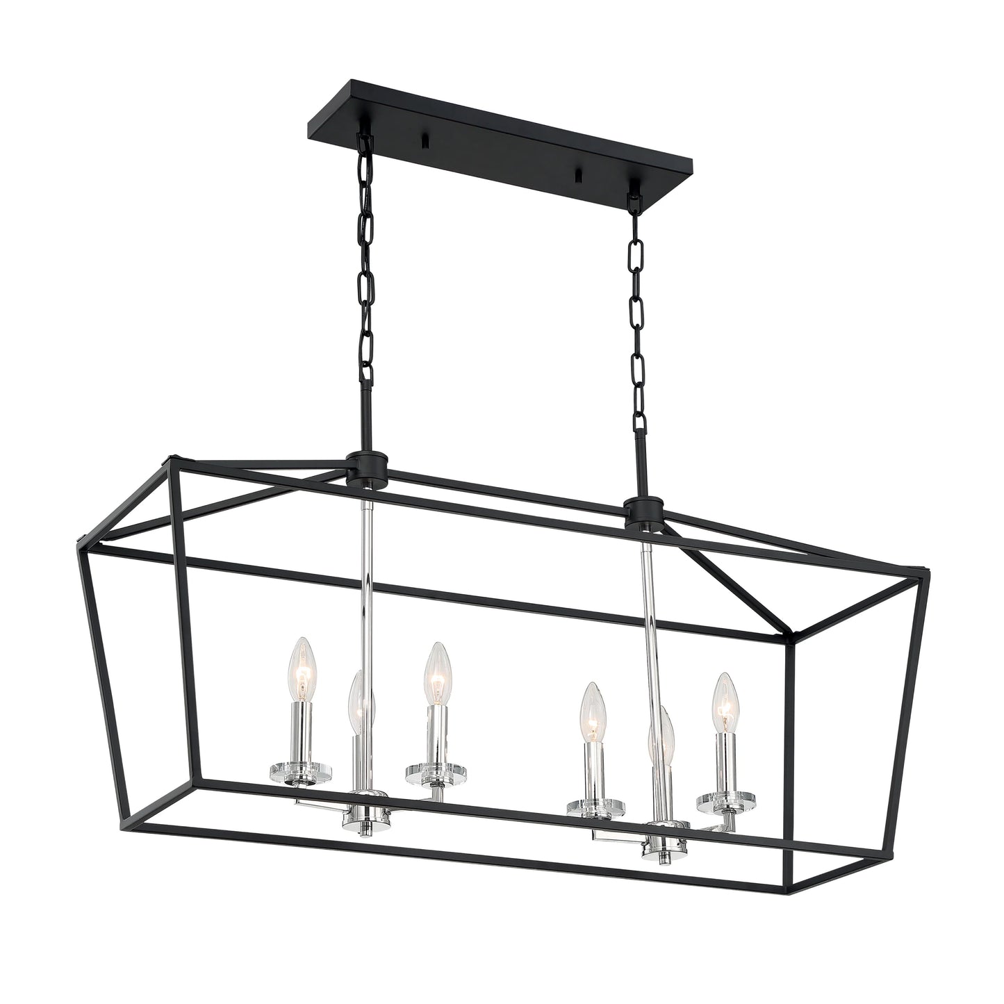 Storyteller - 6 Light Island Pendant with- Matte Black and Polished Nickel Accents Finish