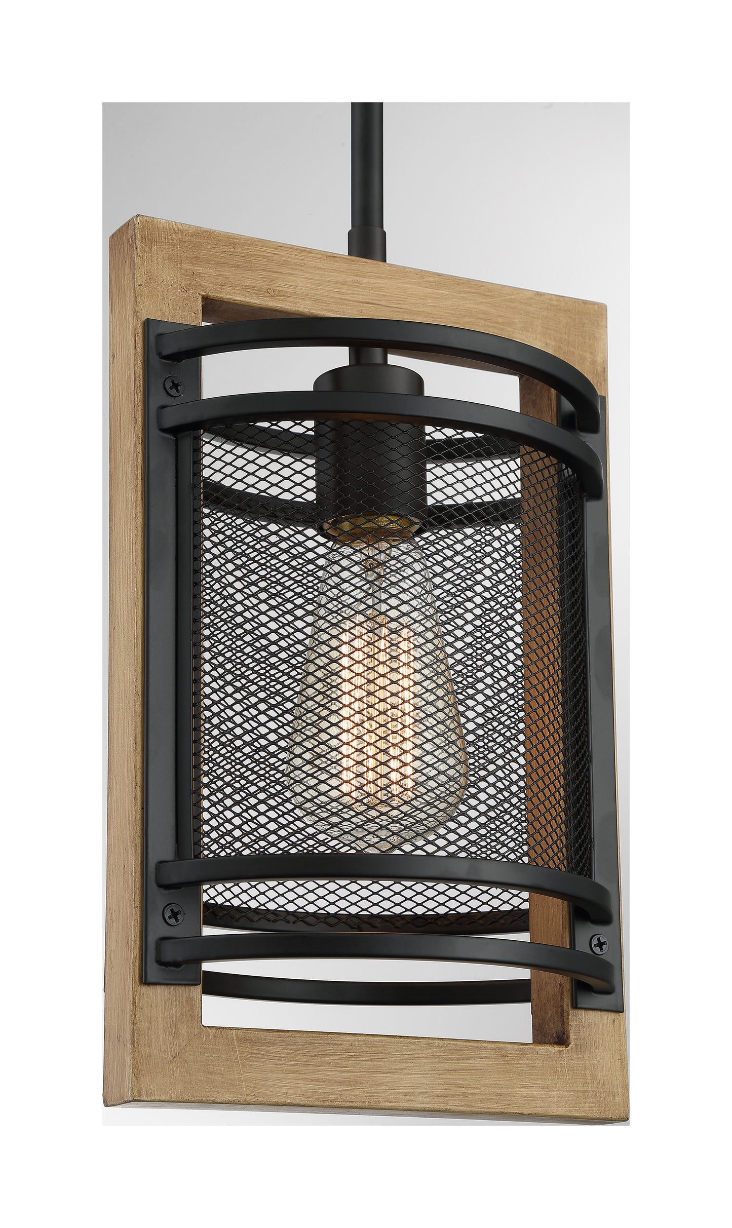Atelier - 1 Light Mini Pendant with Black - Honey Wood Finish