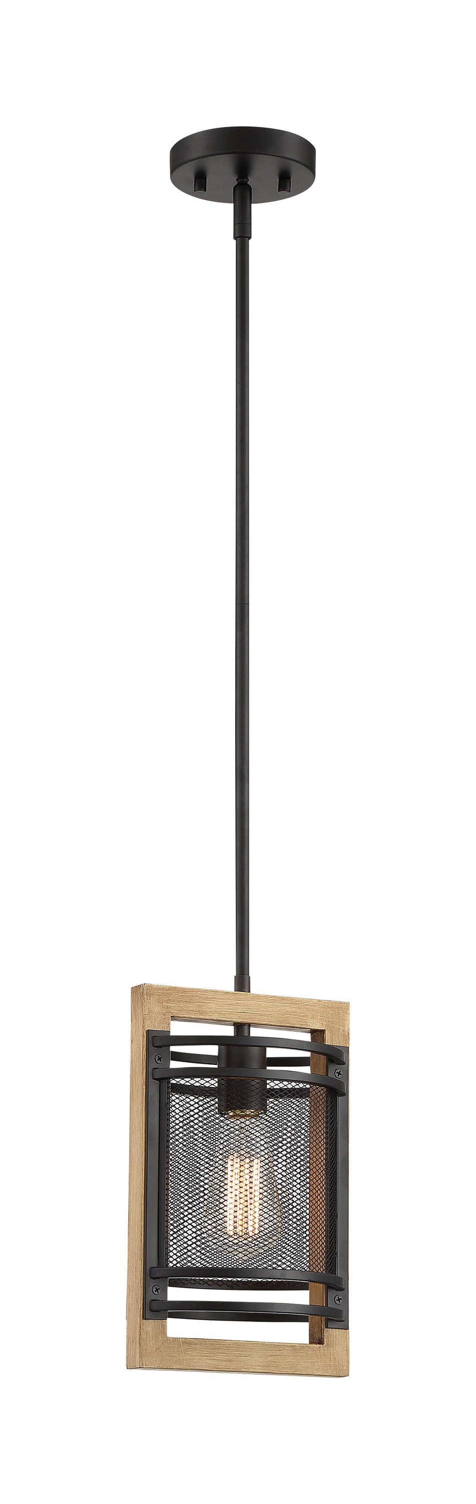 Atelier - 1 Light Mini Pendant with Black - Honey Wood Finish