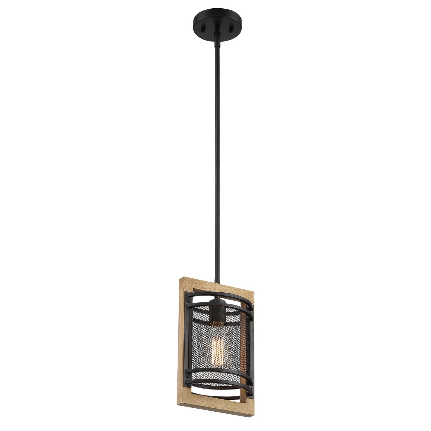 Atelier - 1 Light Mini Pendant with Black - Honey Wood Finish