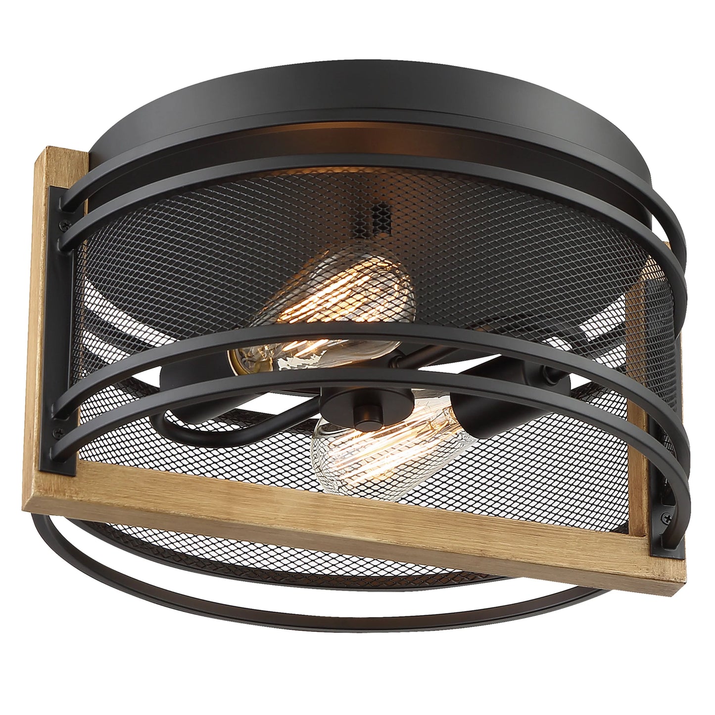 Atelier - 2 Light Flush Mount with Black - Honey Wood Finish