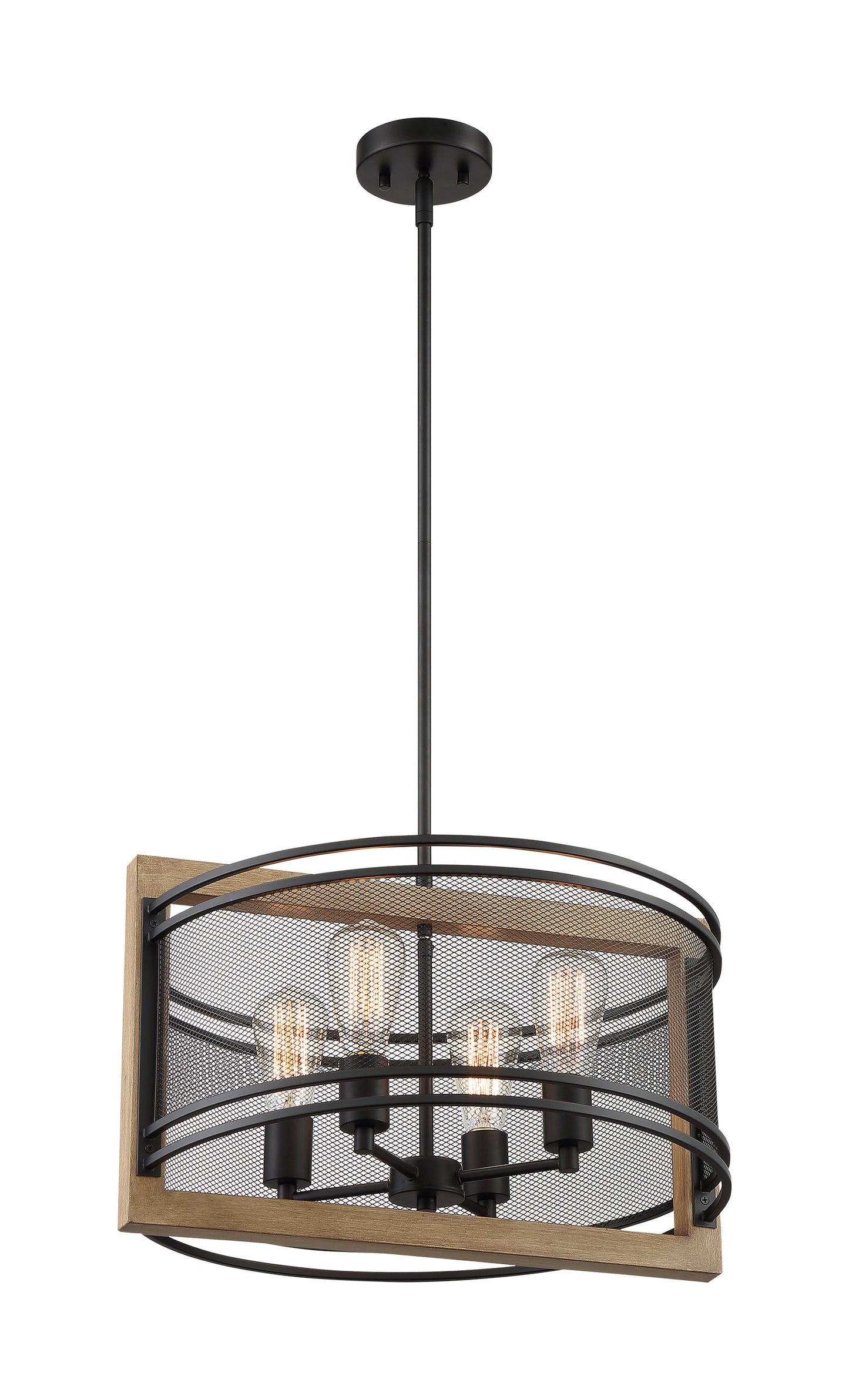 Atelier - 4 Light Pendant with Black - Honey Wood Finish