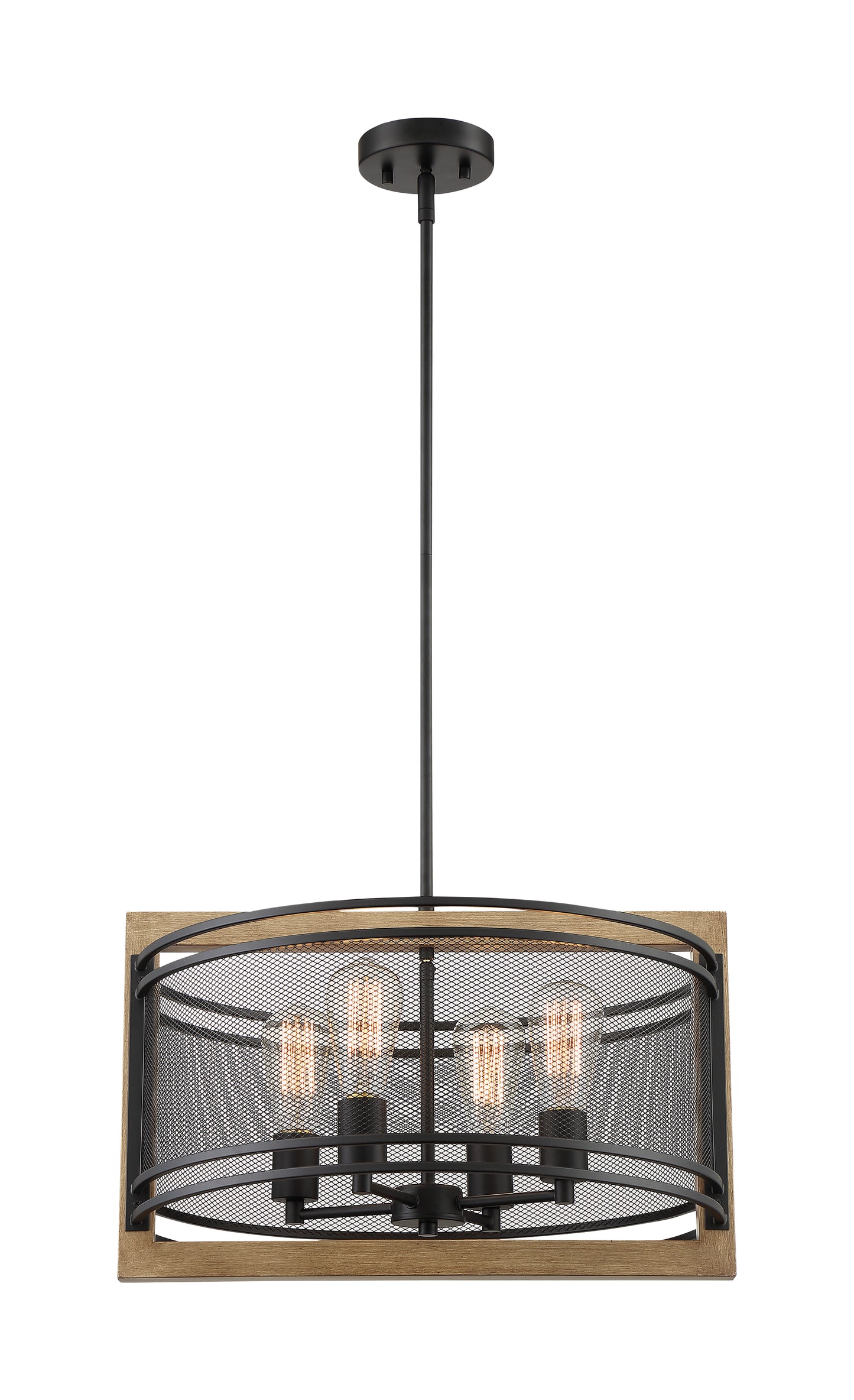 Atelier - 4 Light Pendant with Black - Honey Wood Finish