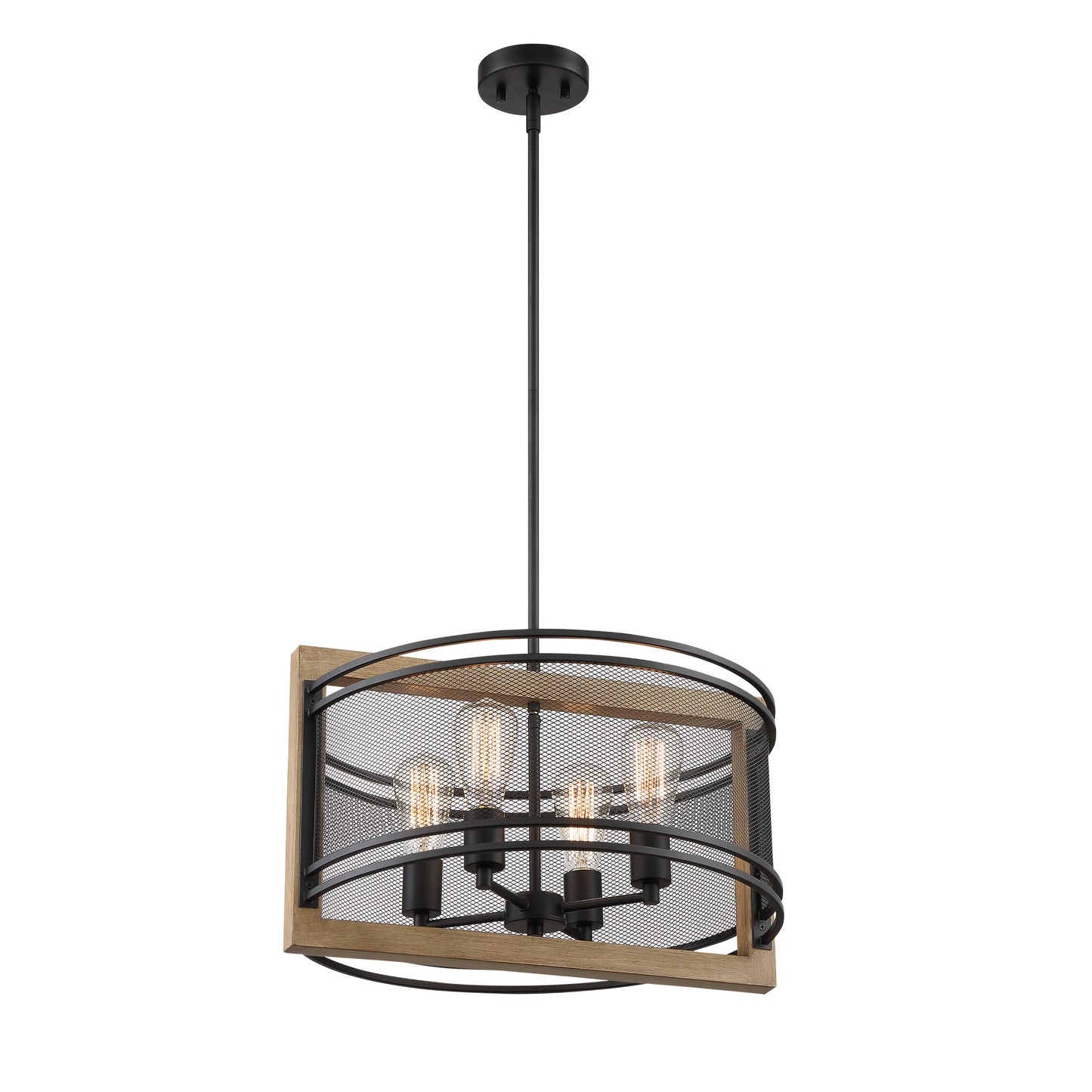 Atelier - 4 Light Pendant with Black - Honey Wood Finish