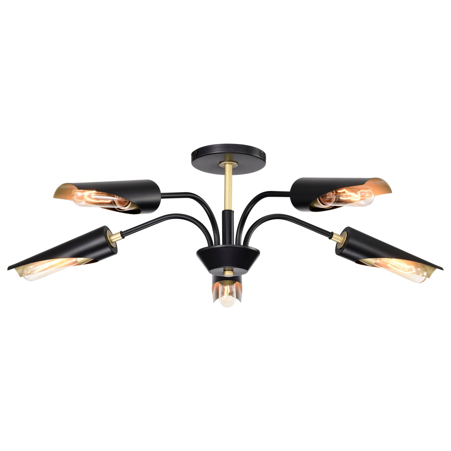 Marc 5 Light Chandelier - Matte Black Finish - Gold Accents