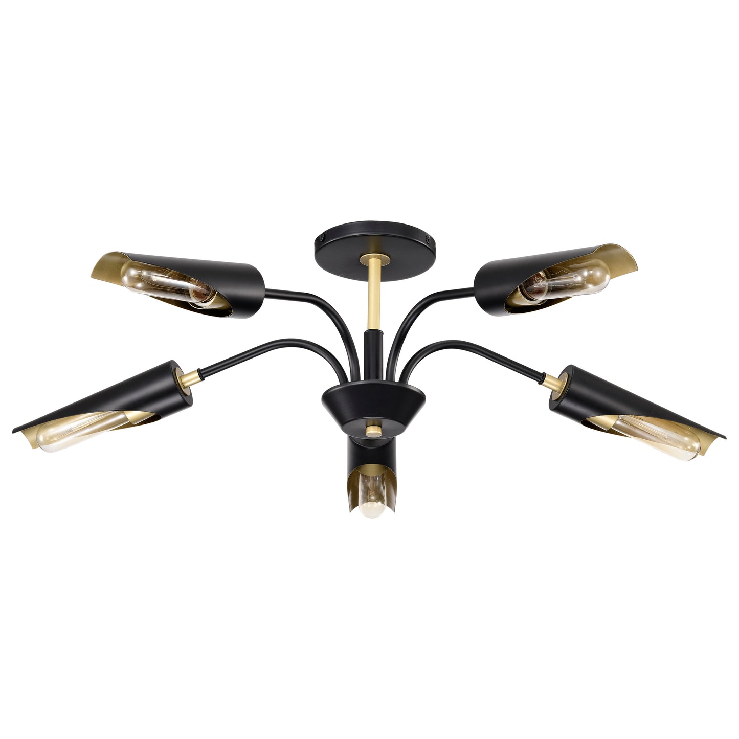 Marc 5 Light Chandelier - Matte Black Finish - Gold Accents