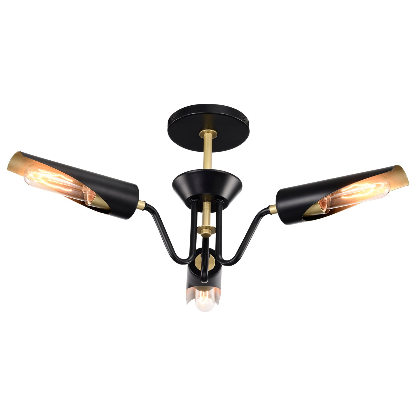 Marc 3 Light Dinette - Matte Black Finish - Gold Accents