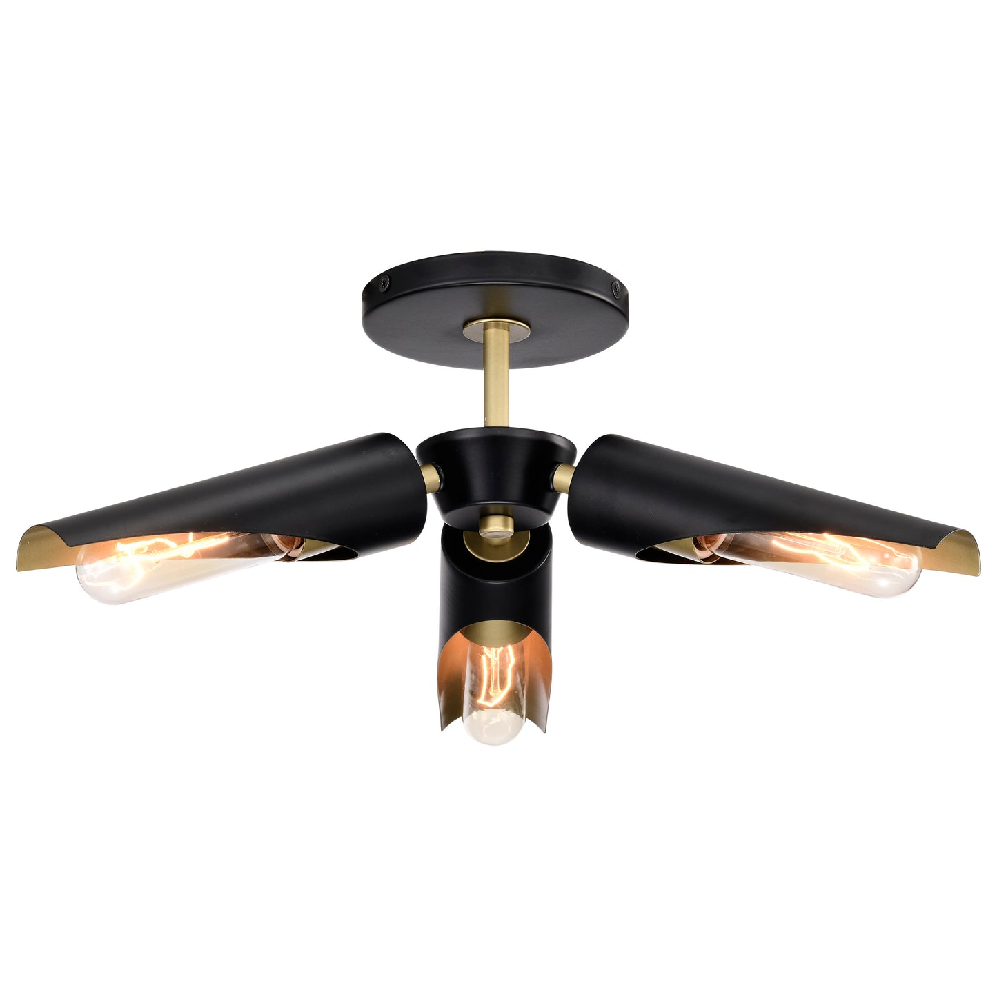 Marc 3 Light Pendant - Matte Black Finish - Gold Accents