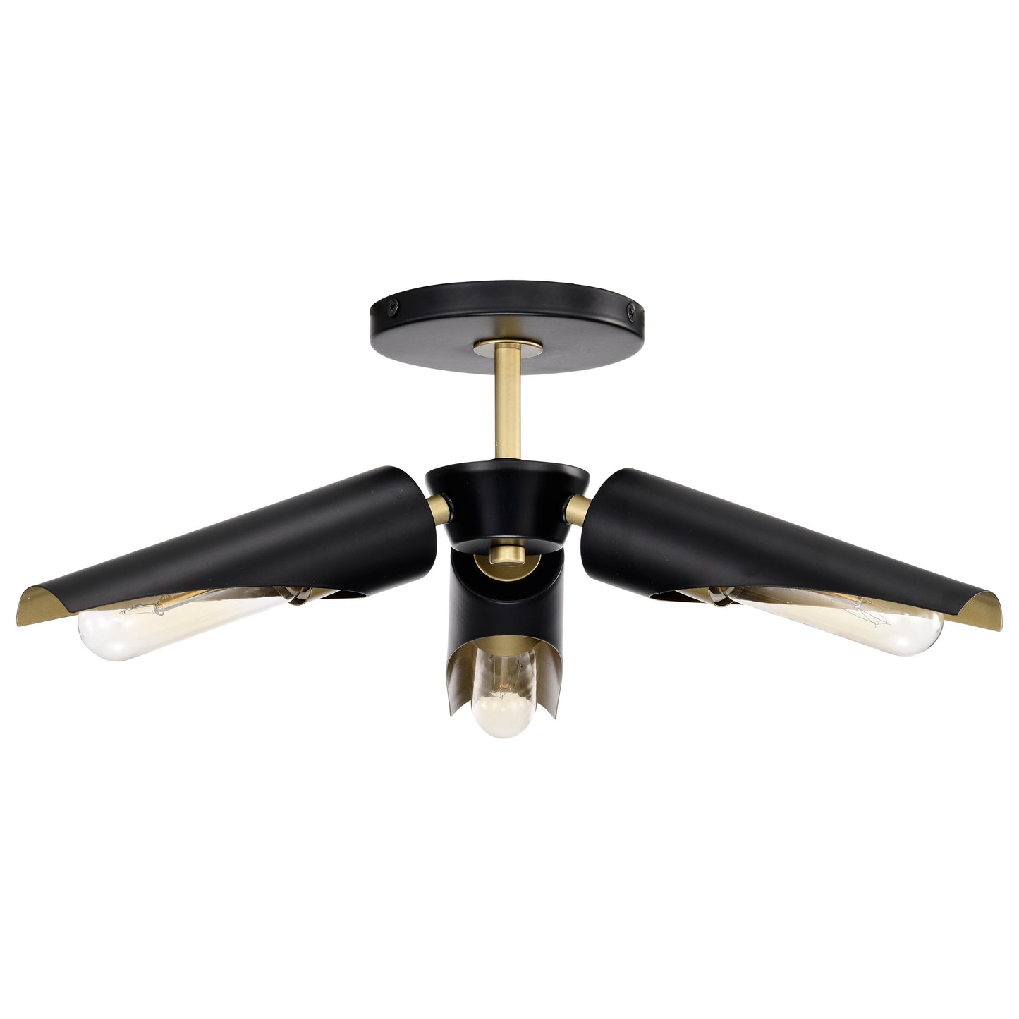 Marc 3 Light Pendant - Matte Black Finish - Gold Accents