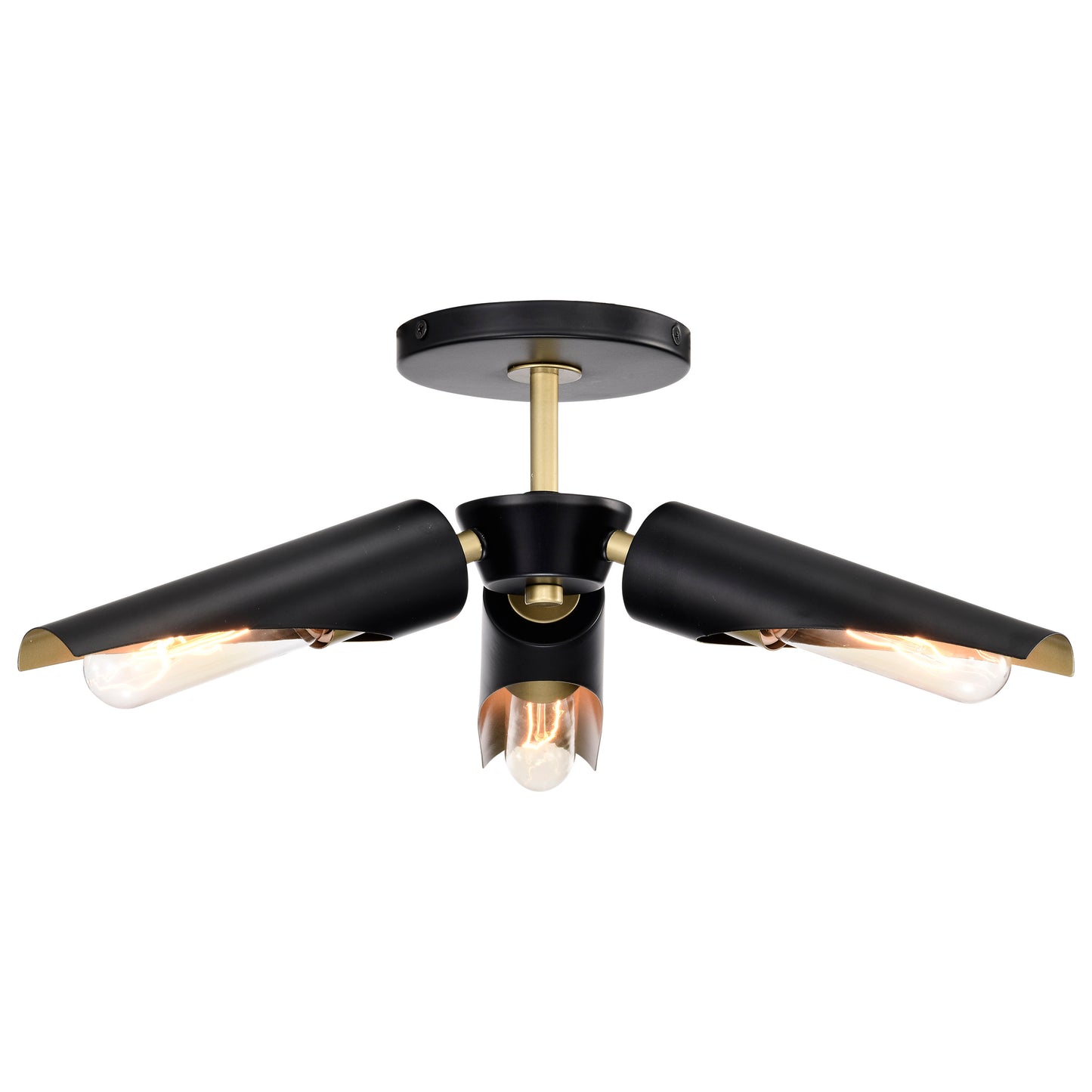 Marc 3 Light Pendant - Matte Black Finish - Gold Accents