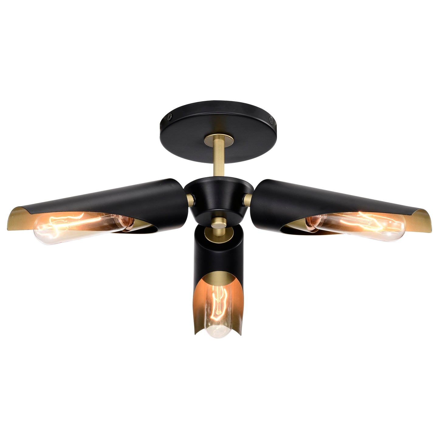 Marc 3 Light Pendant - Matte Black Finish - Gold Accents