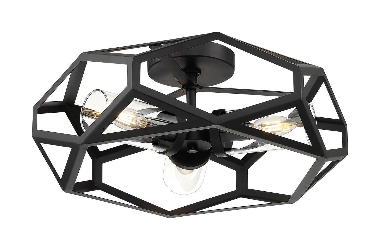 Zemi - 3 Light Flush Mount with Clear Glass - Black Finish