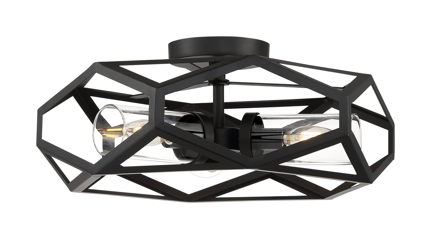 Zemi - 3 Light Flush Mount with Clear Glass - Black Finish