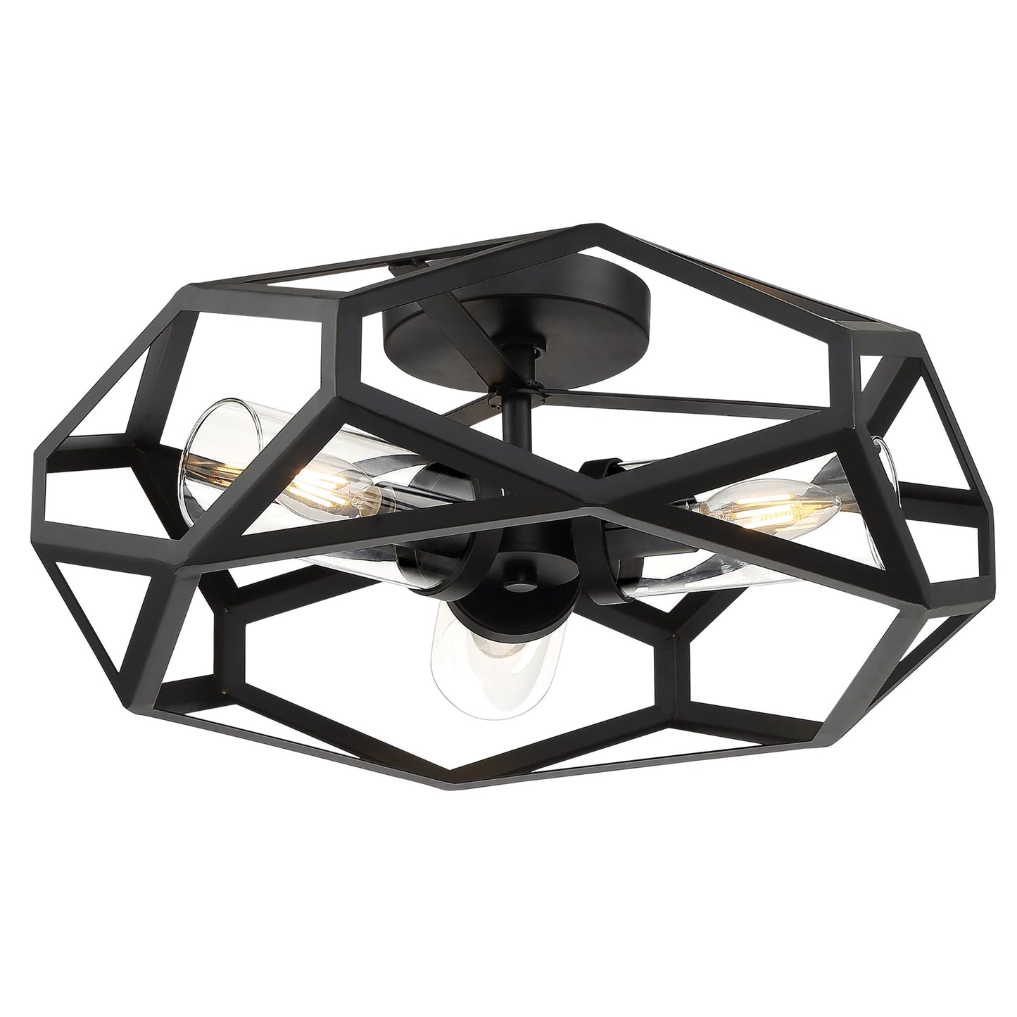 Zemi - 3 Light Flush Mount with Clear Glass - Black Finish