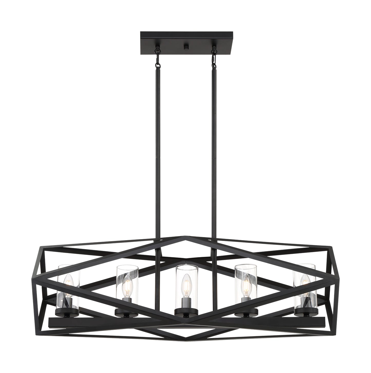 Zemi - 5 Light Island Pendant with Clear Glass - Black Finish