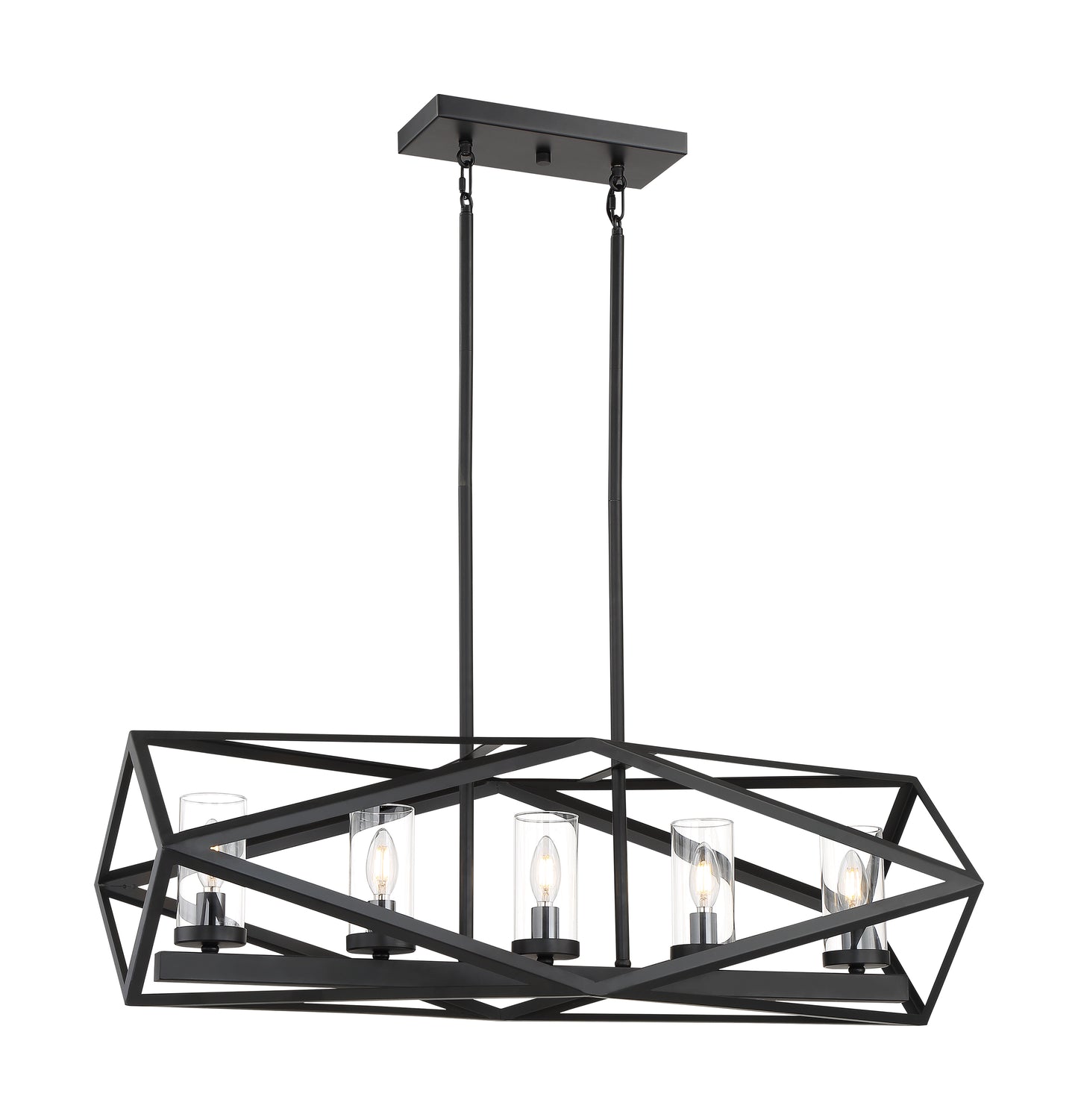 Zemi - 5 Light Island Pendant with Clear Glass - Black Finish