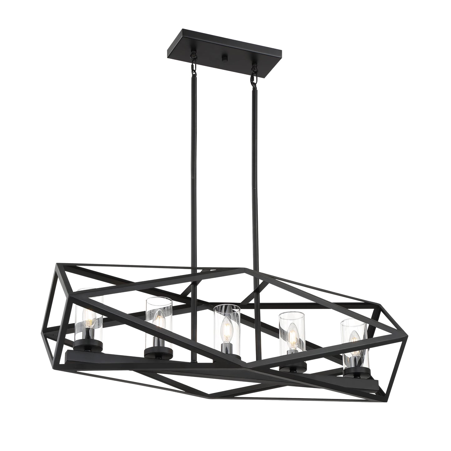 Zemi - 5 Light Island Pendant with Clear Glass - Black Finish