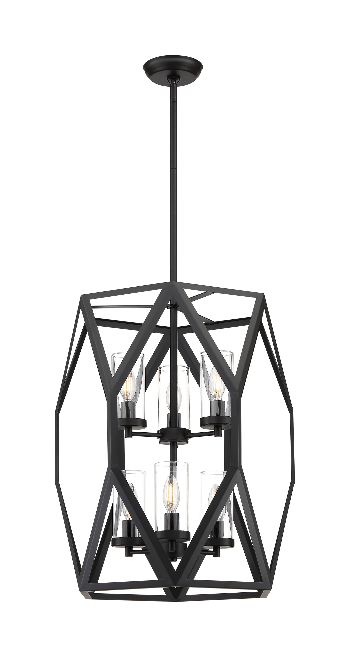 Zemi - 6 Light Pendant with Clear Glass - Black Finish
