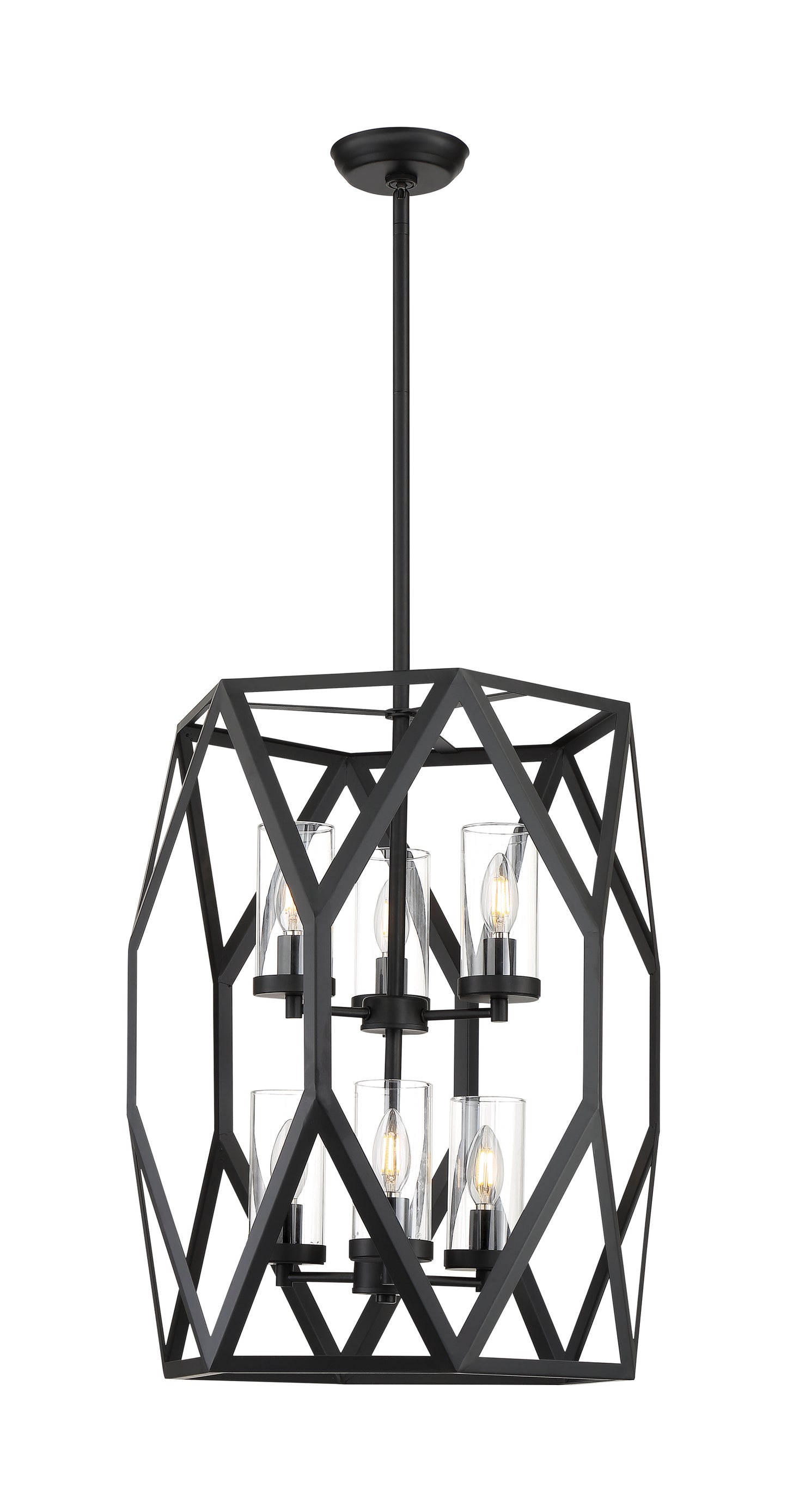 Zemi - 6 Light Pendant with Clear Glass - Black Finish