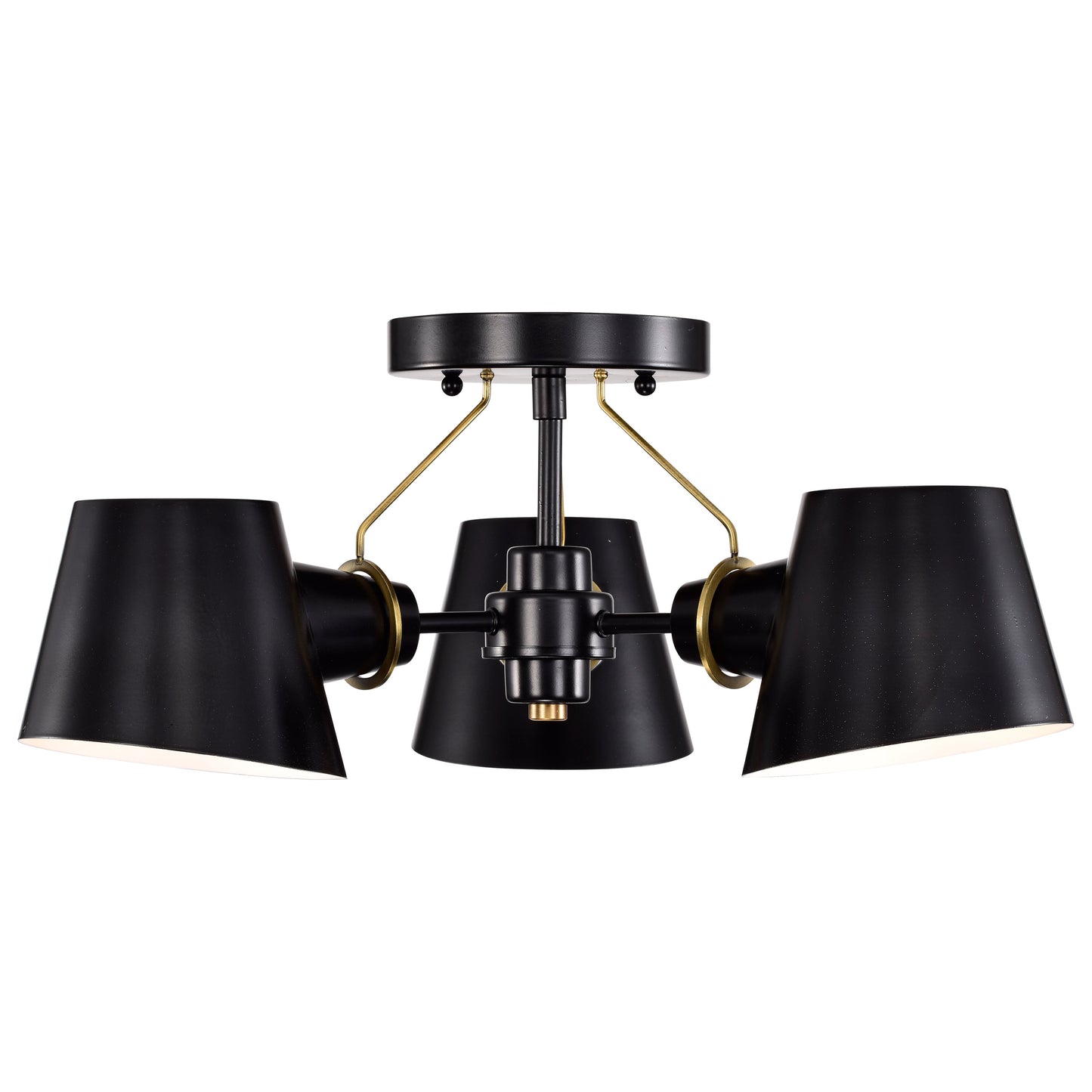 Baxter - 3 Light Semi-Flush - Black with Burnished Brass