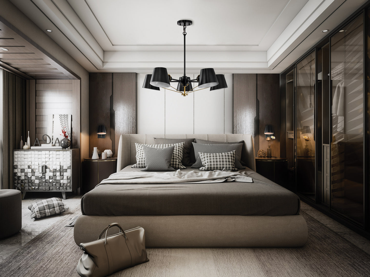 Baxter - 5 Light Chandelier - Black with Burnished Brass