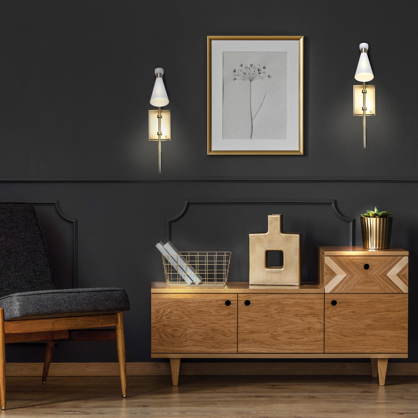 Prospect - 1 Light Wall Sconce with Matte White - Burnished Brass Finish