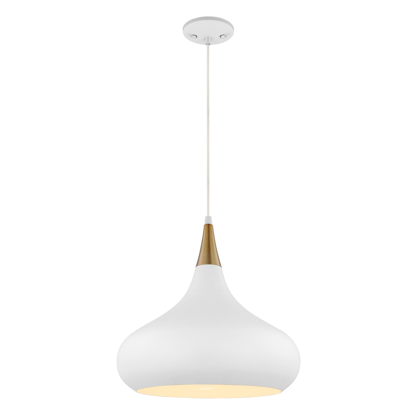 Phoenix - 1 Light Medium Pendant with Matte White - Burnished Brass Finish
