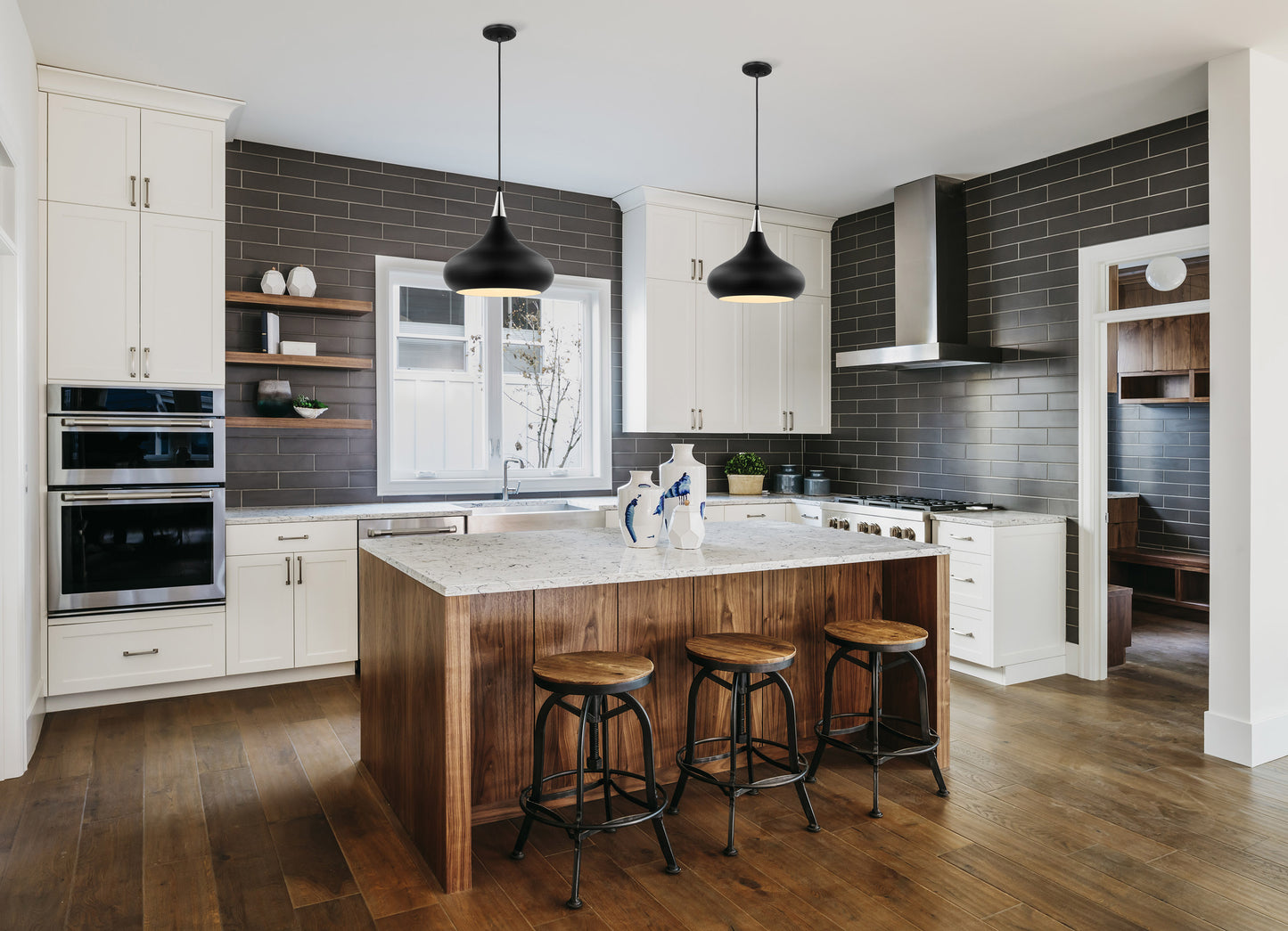 Phoenix - 1 Light - Large Pendant - Matte Black with Polished Nickel