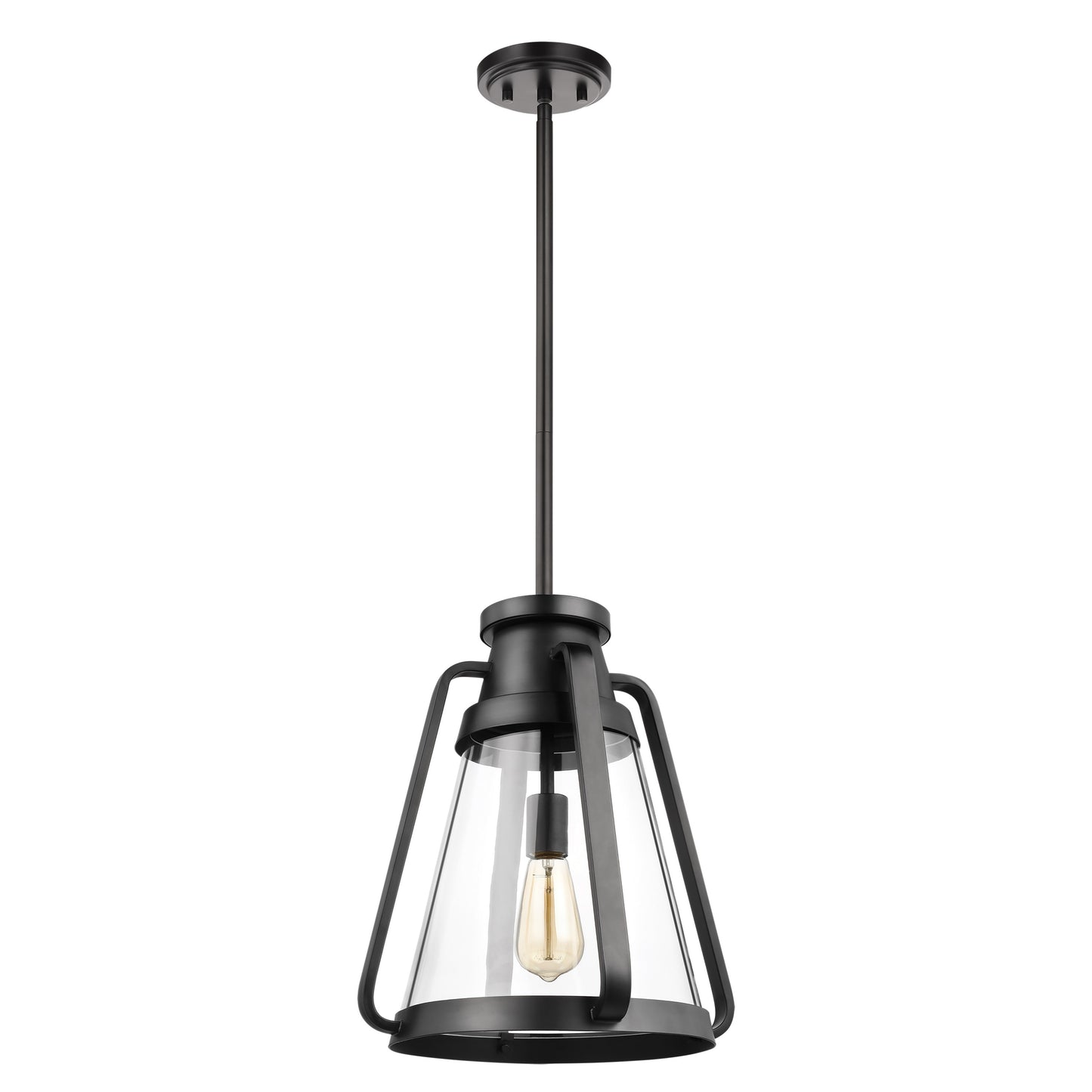 Everett - 1 Light 14" Pendant - Matte Black with Clear Glass