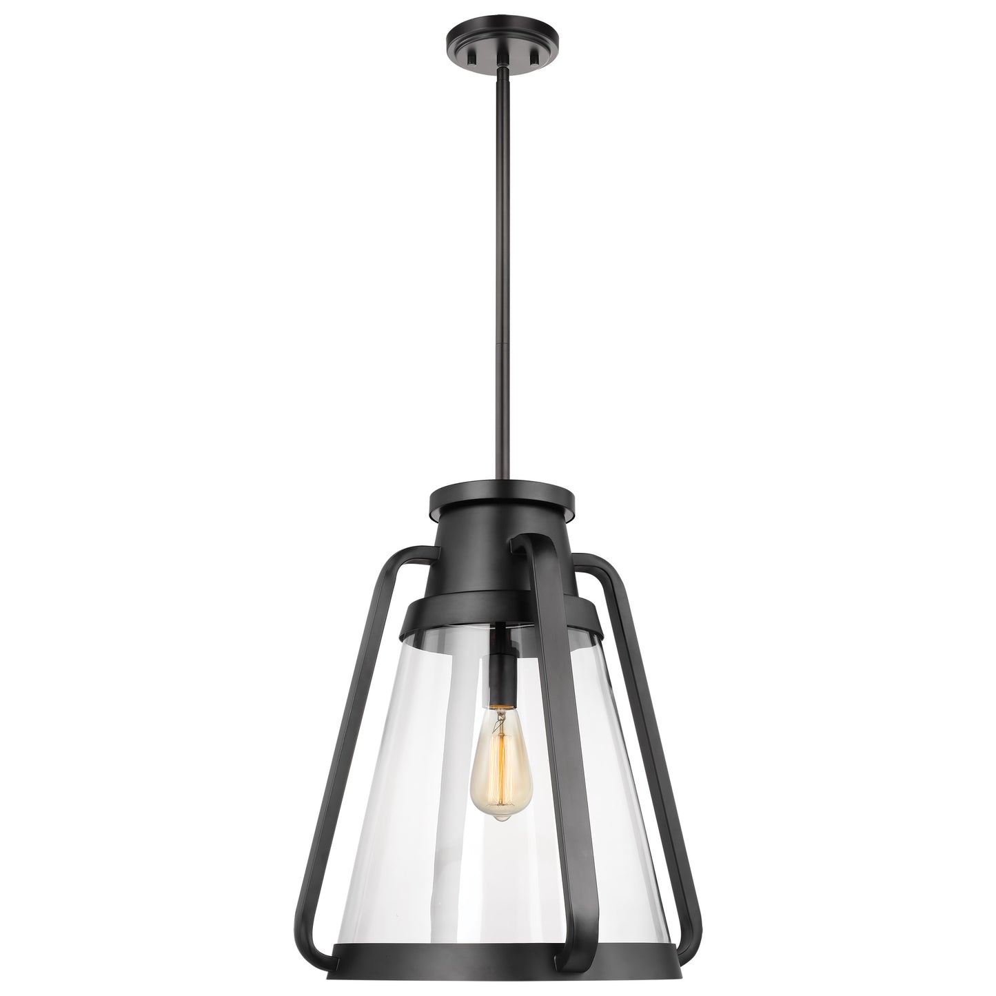 Everett - 1 Light 18 Inch Pendant - Matte Black with Clear Glass