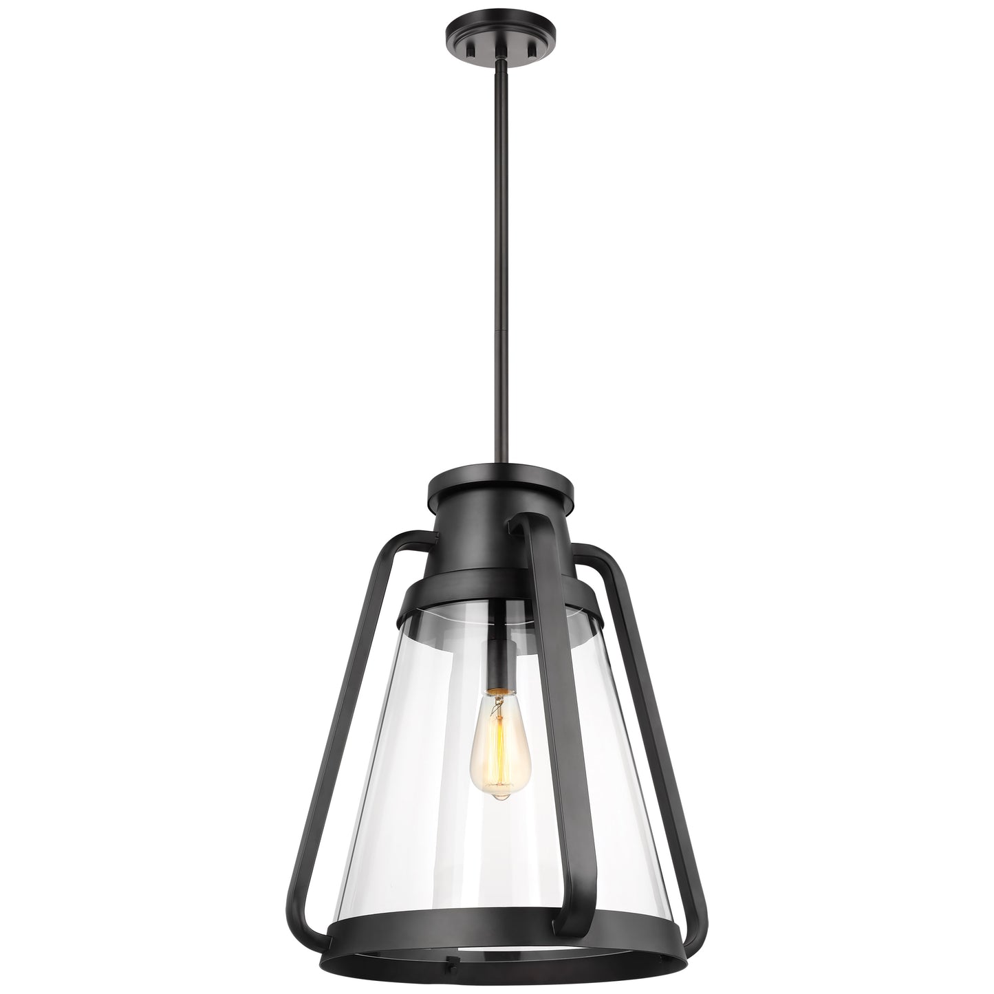 Everett - 1 Light 18 Inch Pendant - Matte Black with Clear Glass