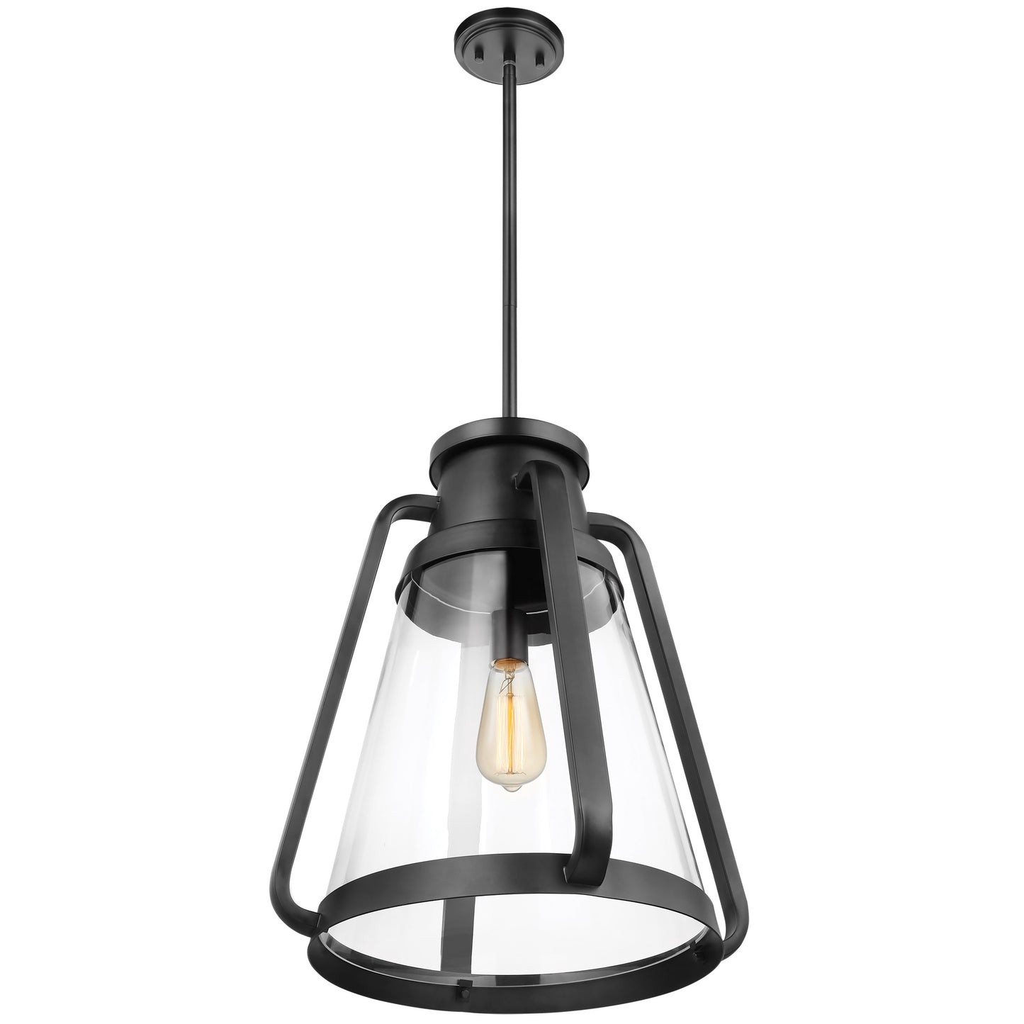 Everett - 1 Light 18 Inch Pendant - Matte Black with Clear Glass