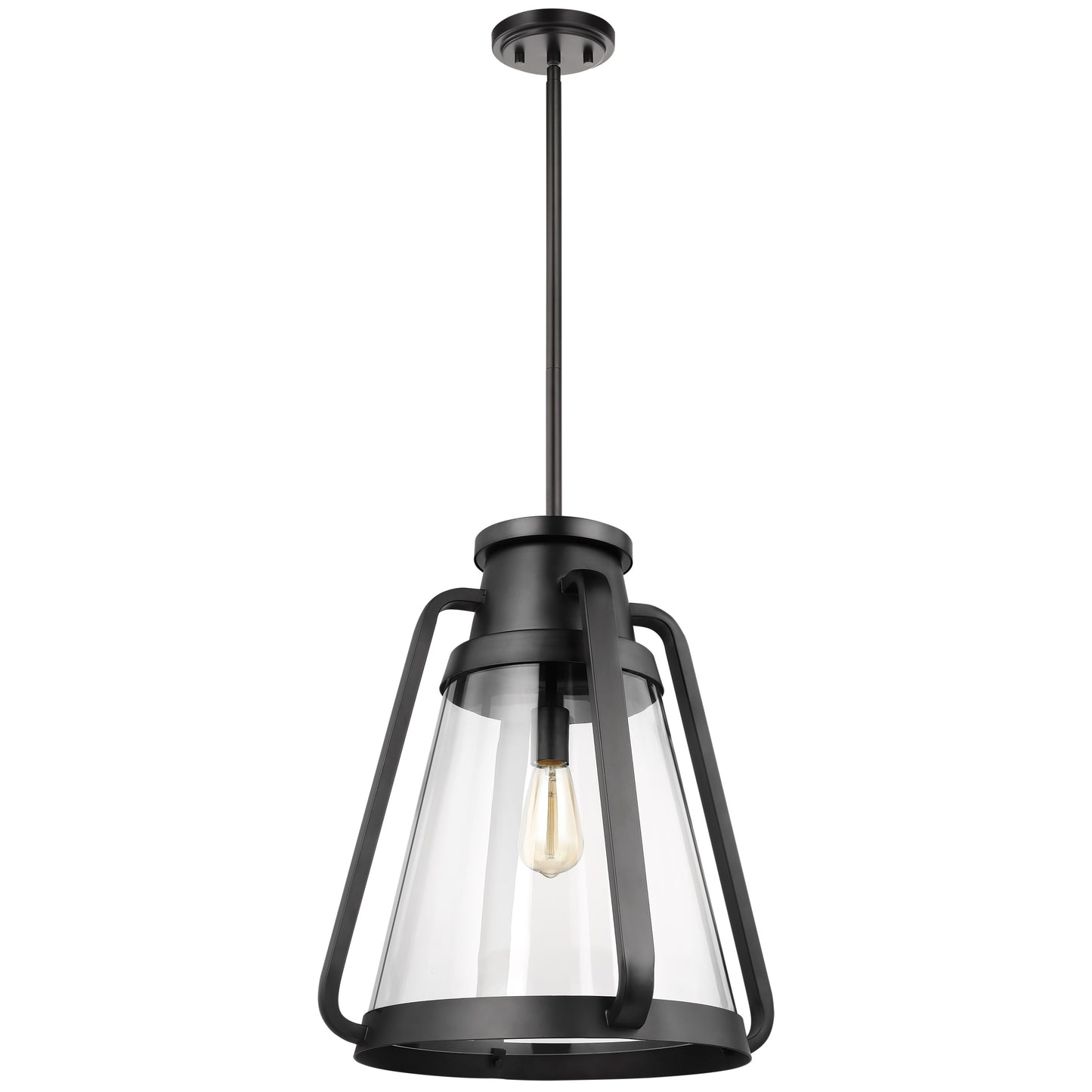 Everett - 1 Light 18 Inch Pendant - Matte Black with Clear Glass
