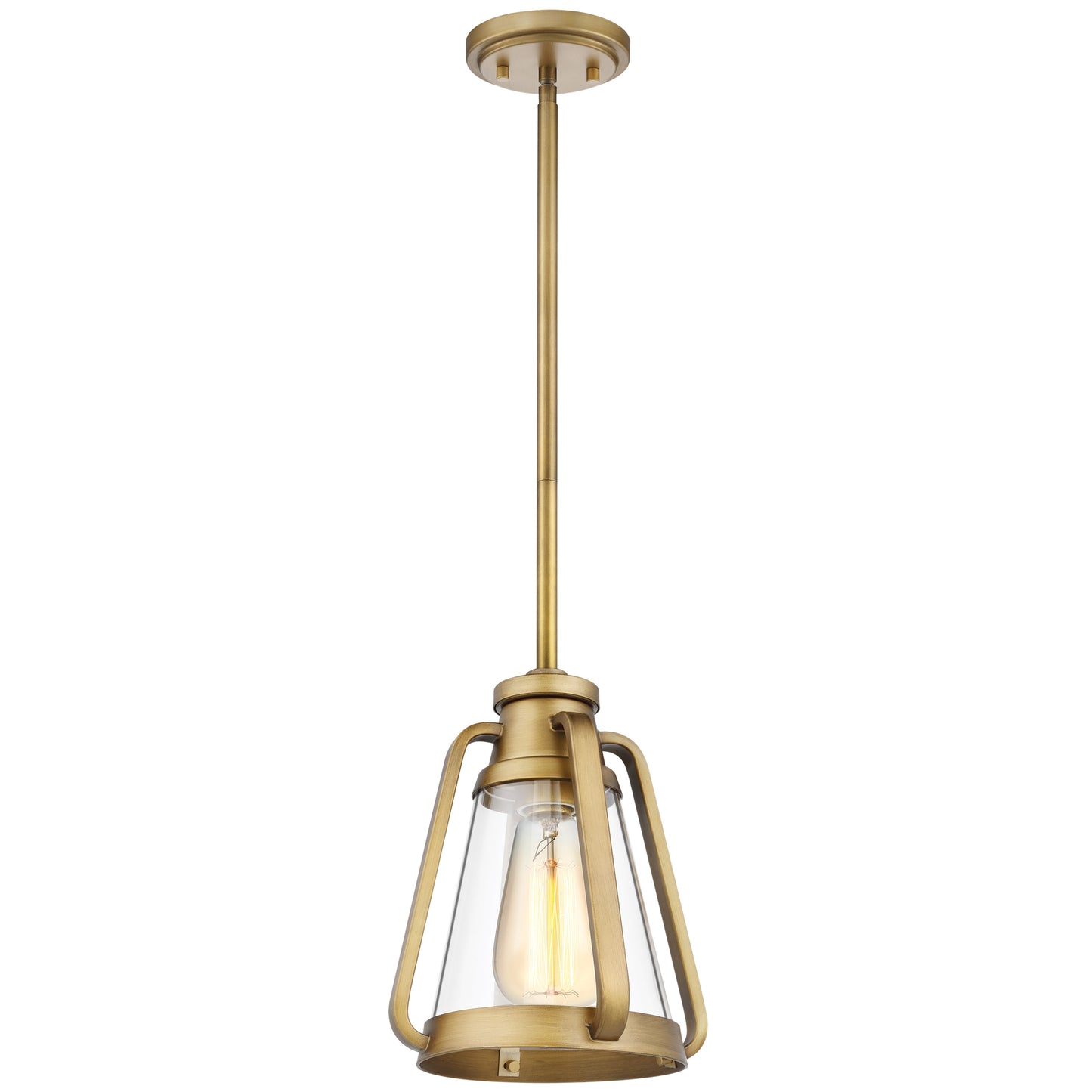 Everett - 1 Light 7" Mini Pendant - Natural Brass with Clear Glass