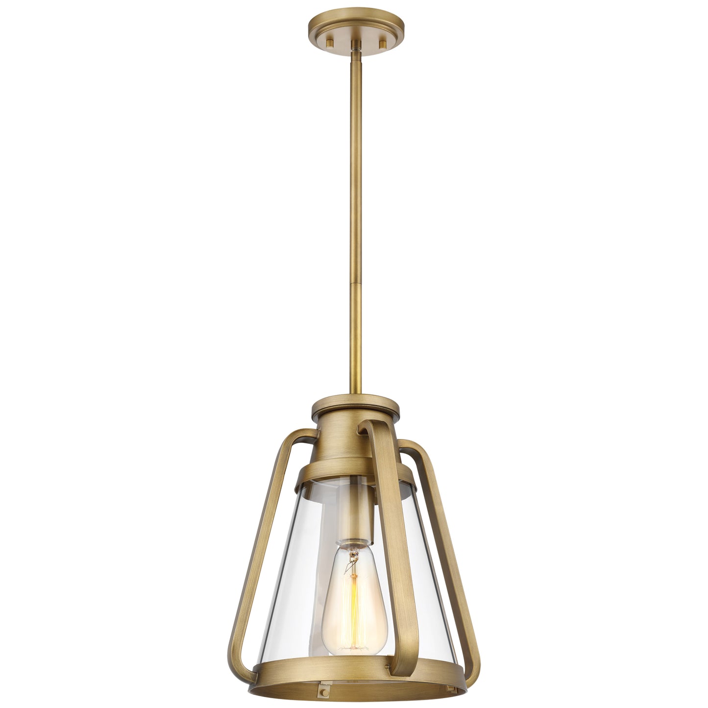 Everett - 1 Light 10" Pendant - Natural Brass with Clear Glass