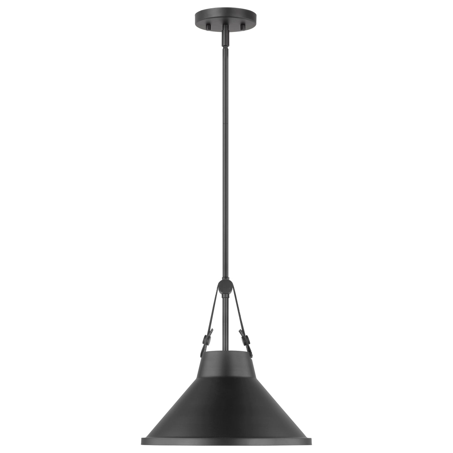 Zelda - 1 Light Pendant - 60W - Black Finish - Black Metal Shade - Faux Leather Straps