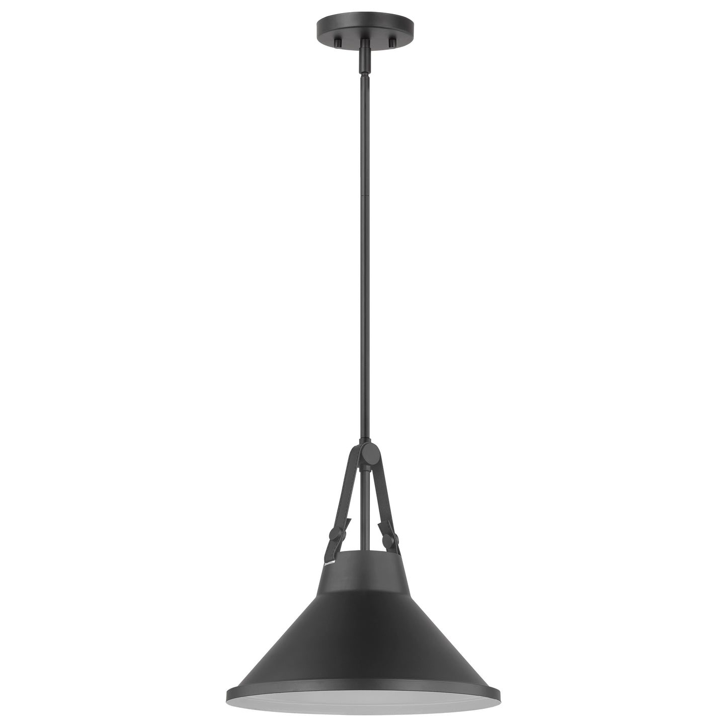 Zelda - 1 Light Pendant - 60W - Black Finish - Black Metal Shade - Faux Leather Straps