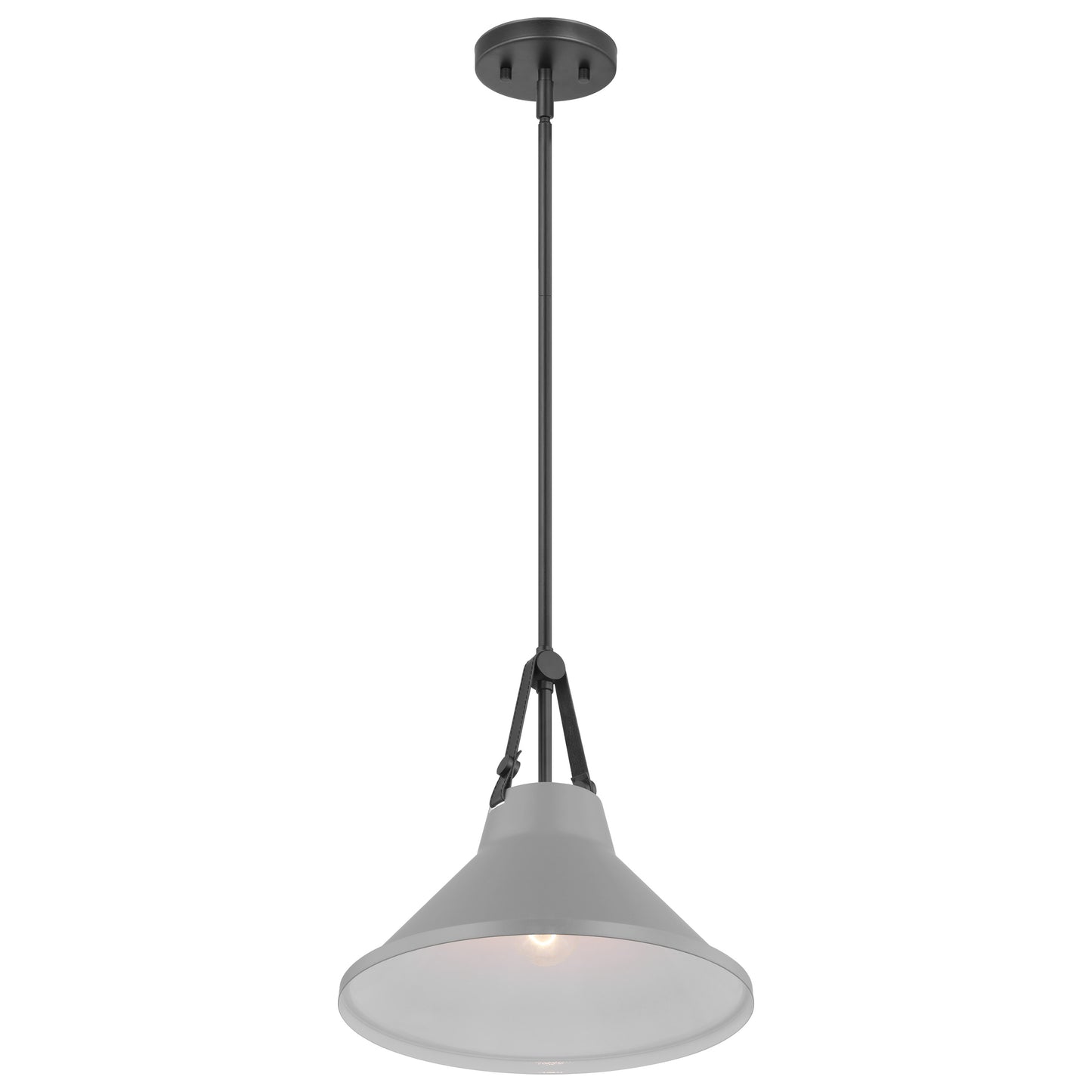 Zelda - 1 Light Pendant - 60W - Black Finish - Gray Metal Shade - Faux Leather Straps