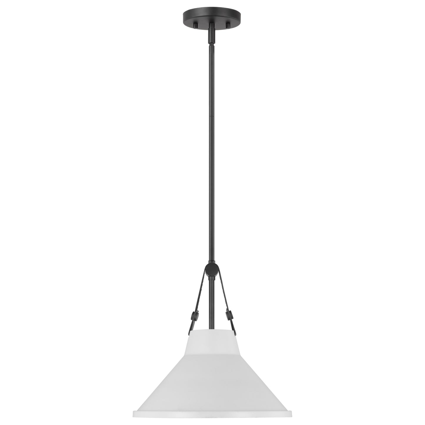 Zelda - 1 Light Pendant - 60W - Black Finish - White Metal Shade - Faux Leather Straps