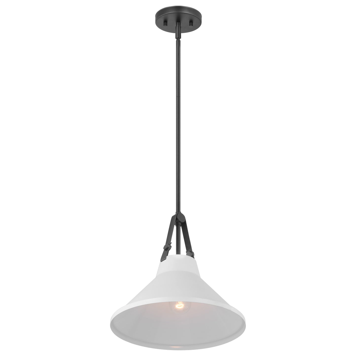 Zelda - 1 Light Pendant - 60W - Black Finish - White Metal Shade - Faux Leather Straps