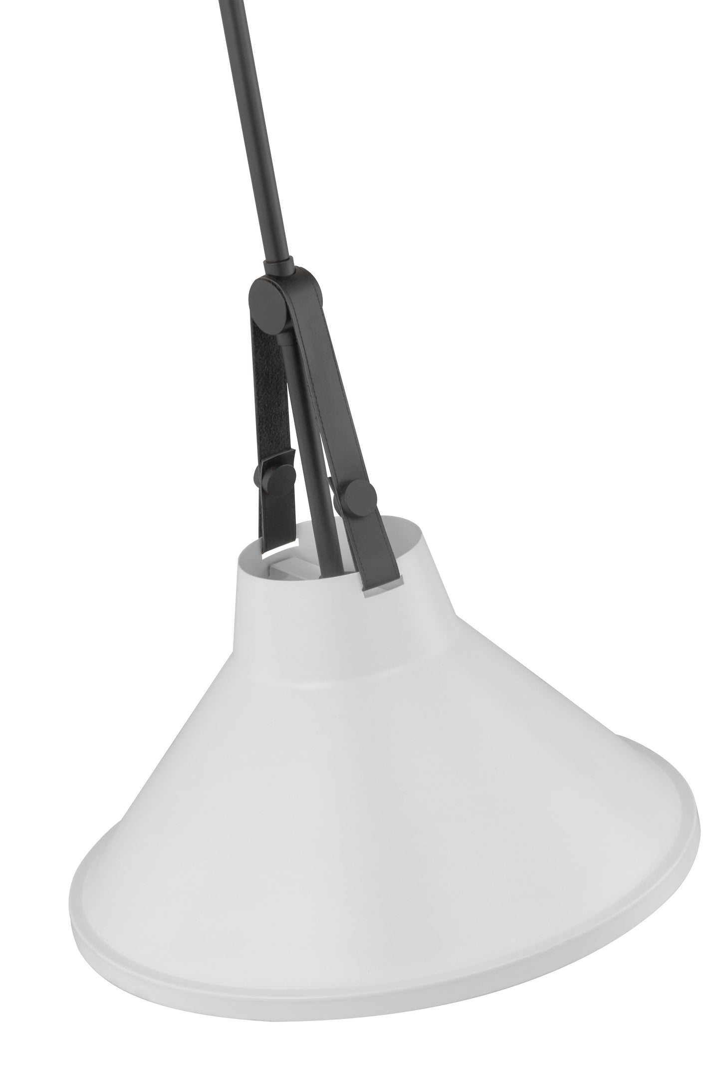 Zelda - 1 Light Pendant - 60W - Black Finish - White Metal Shade - Faux Leather Straps