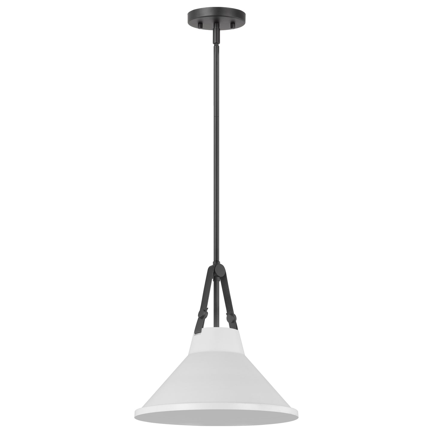 Zelda - 1 Light Pendant - 60W - Black Finish - White Metal Shade - Faux Leather Straps