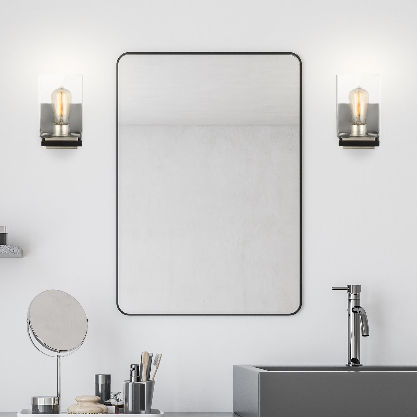 Crossroads; 1 Light Vanity; Matte Black with Clear Glass