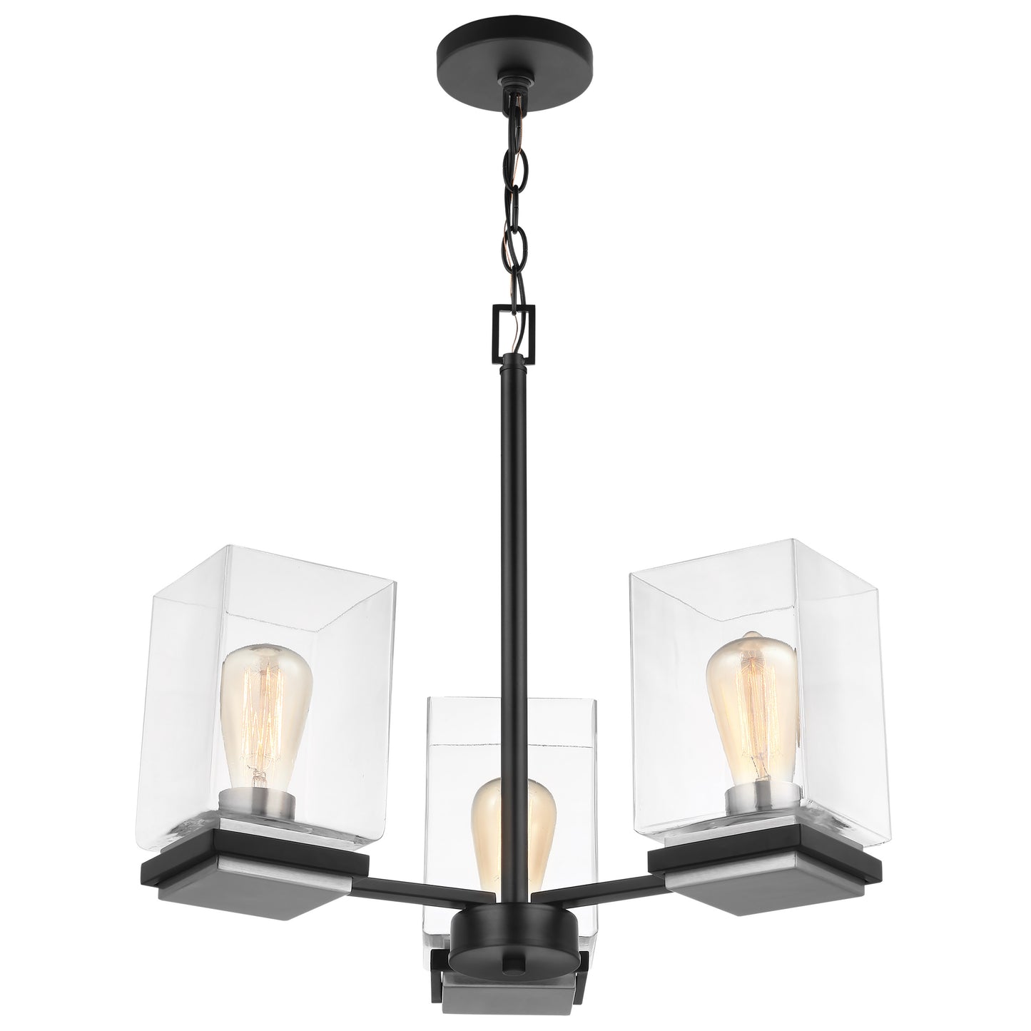 Crossroads - 3 Light Chandelier with Matte Black - Clear Glass