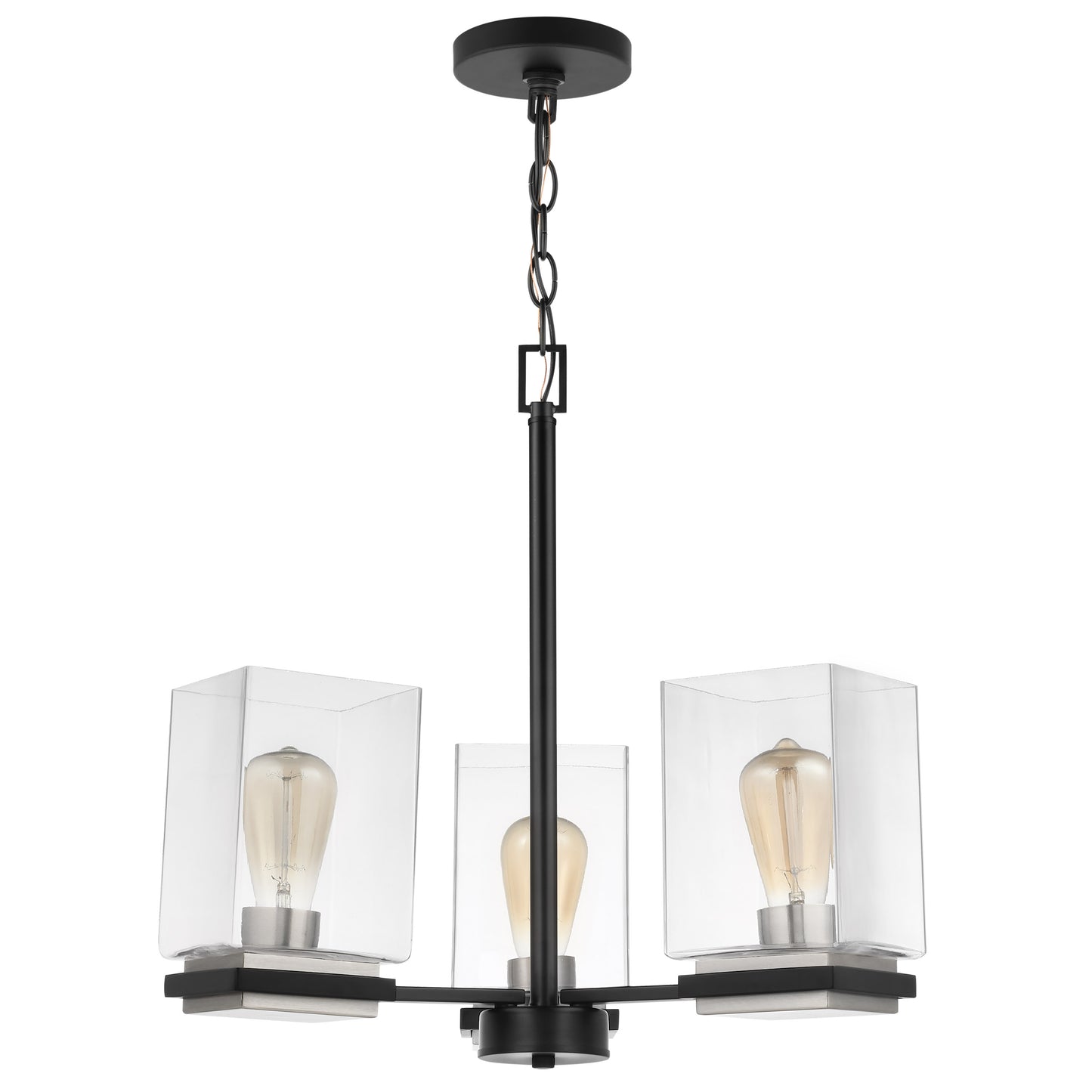 Crossroads - 3 Light Chandelier with Matte Black - Clear Glass