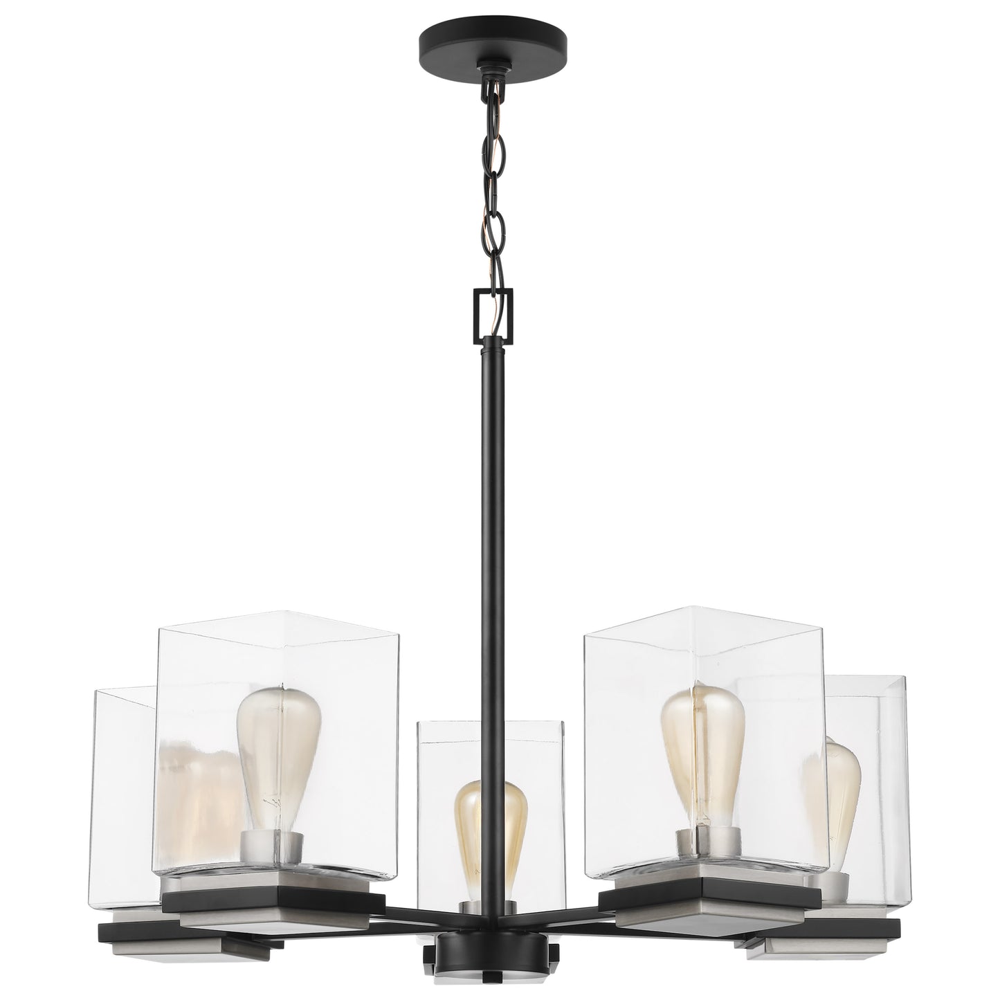 Crossroads - 5 Light Chandelier with M atte Black - Clear Glass