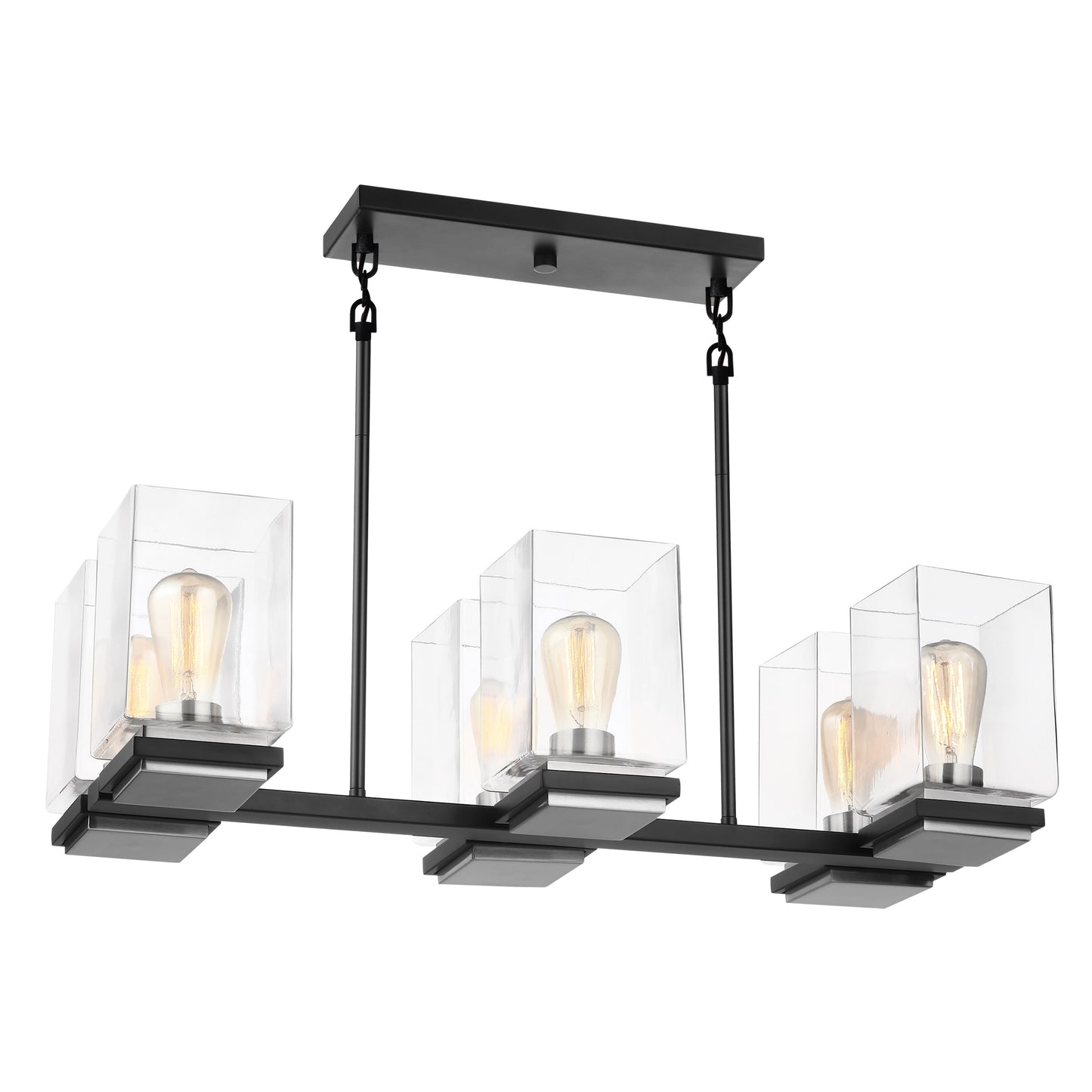 Crossroads - 6 Light Island Pendant with Matte Black - Clear Glass