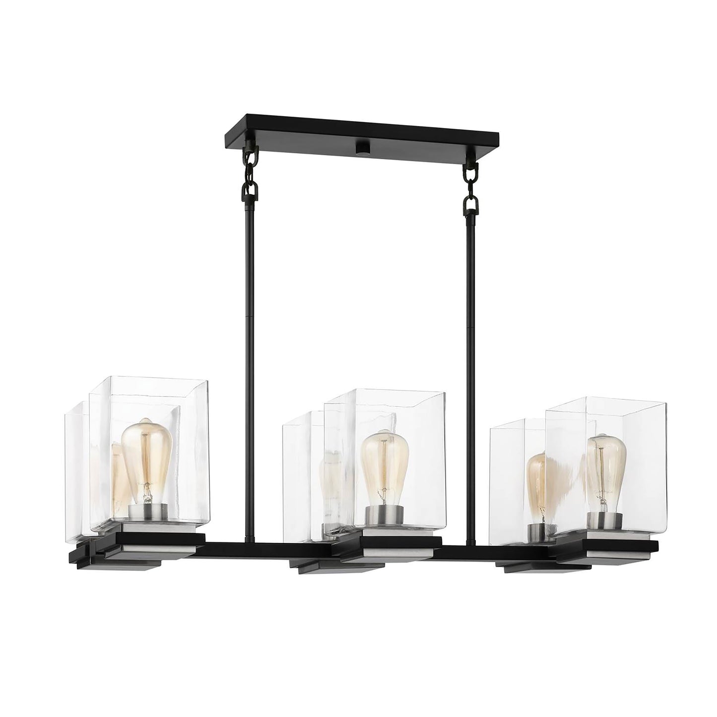 Crossroads - 6 Light Island Pendant with Matte Black - Clear Glass